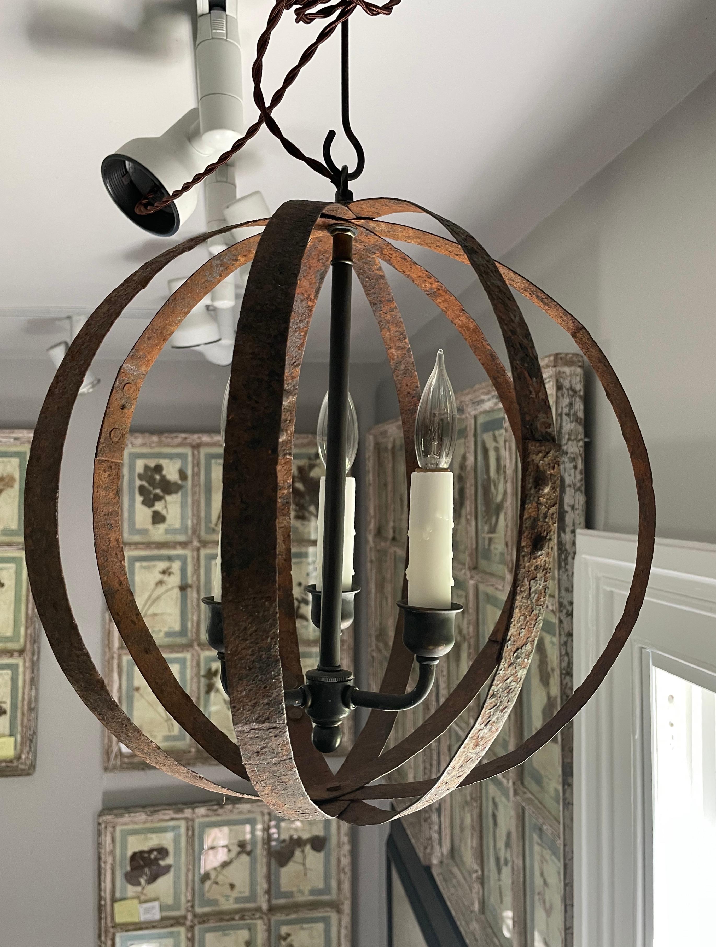 19th C French Wrought Iron Spherical Chandelier #1 3