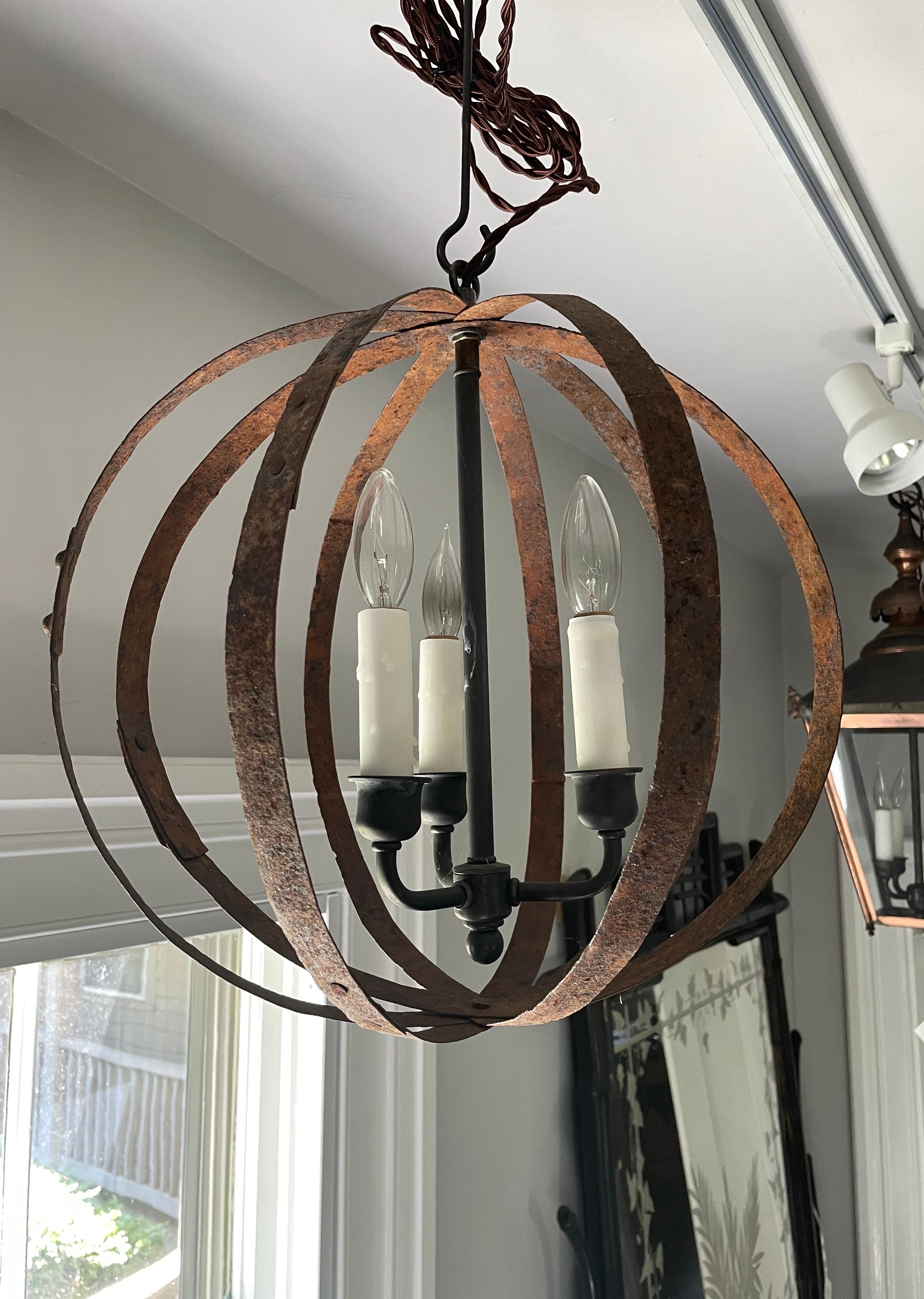 19th C French Wrought Iron Spherical Chandelier #1 4