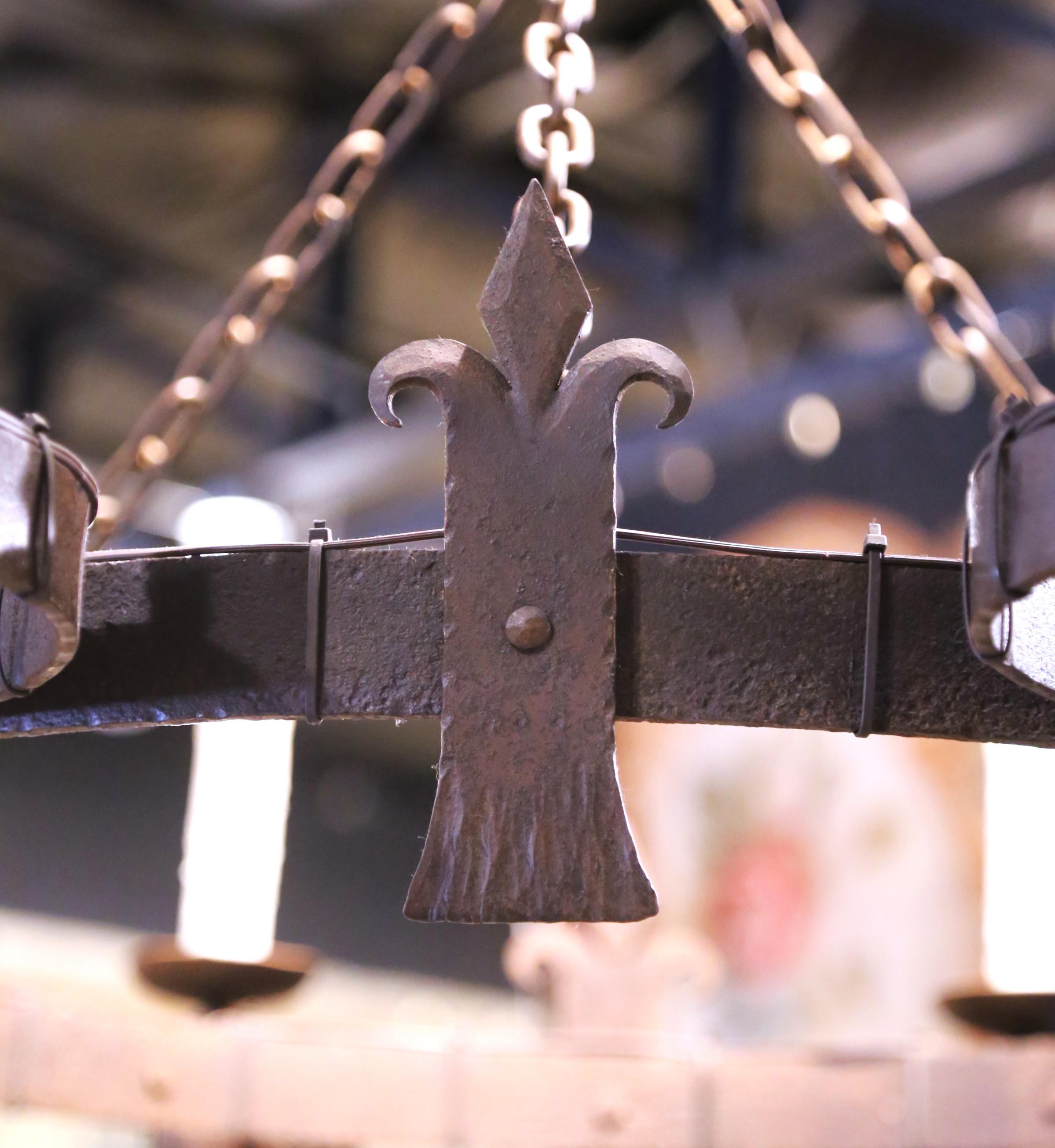 19th C. French Wrought Iron Twelve-Light Chandelier with Fleur-de-Lys Motifs For Sale 5