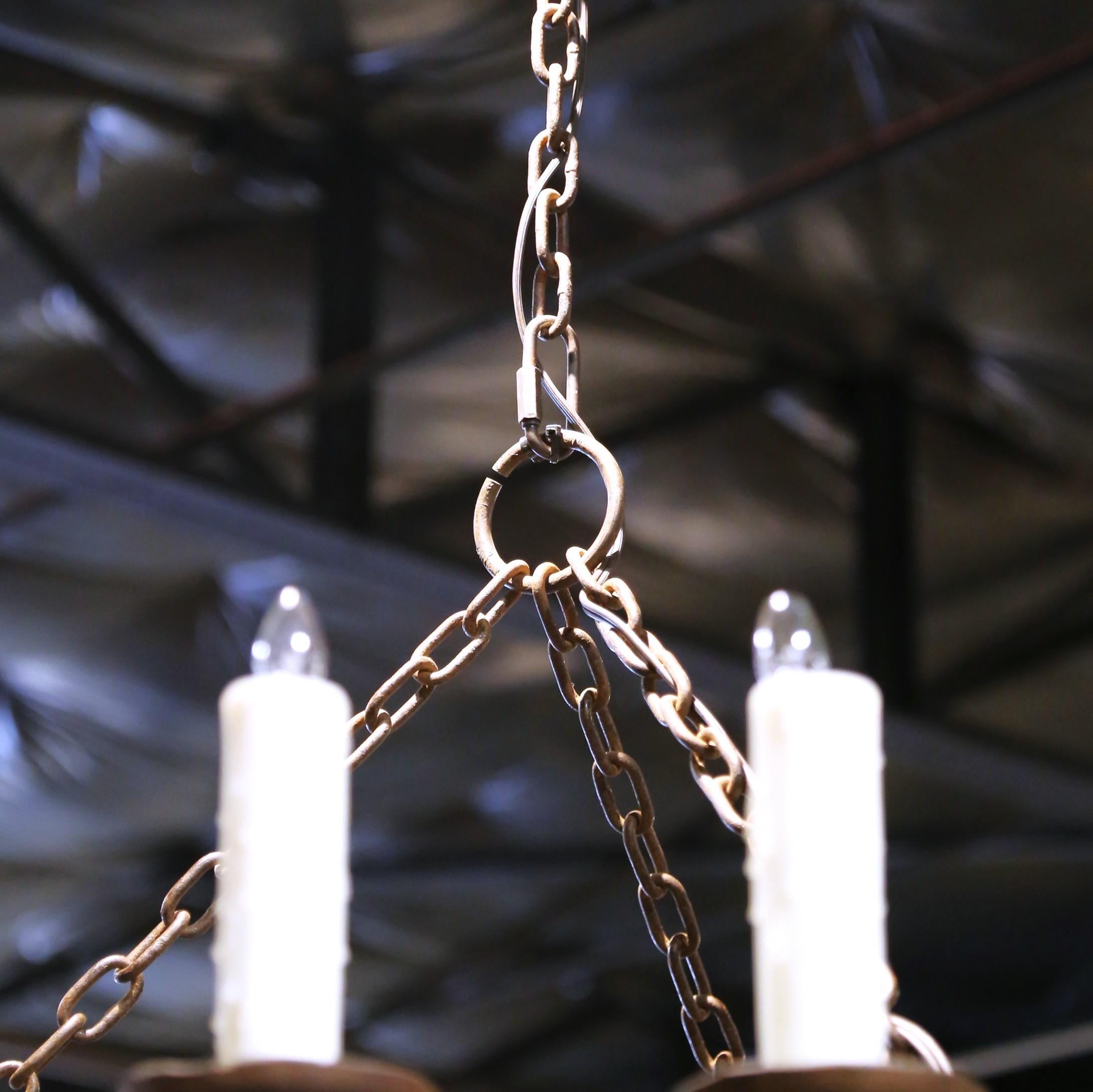 19th C. French Wrought Iron Twelve-Light Chandelier with Fleur-de-Lys Motifs For Sale 2