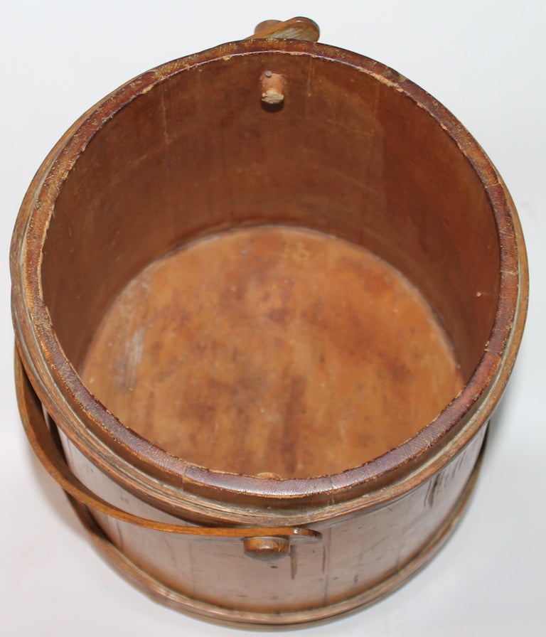 All original 19th C Furkin bucket with lid. All natural patina. Bucket has tiny cut nails and over lapping fingers. From New England.