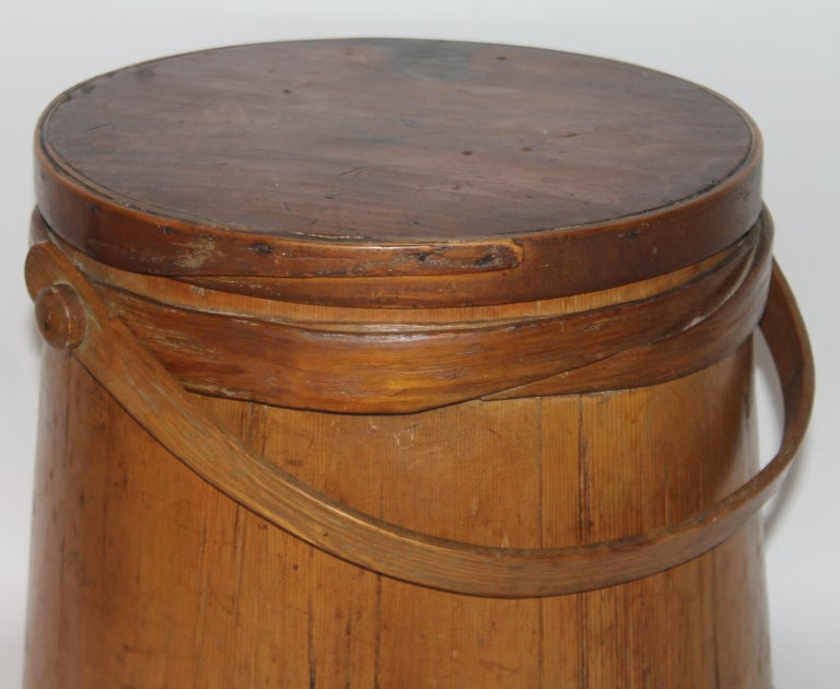 American 19th C Furkin Bucket with Lid from New England For Sale