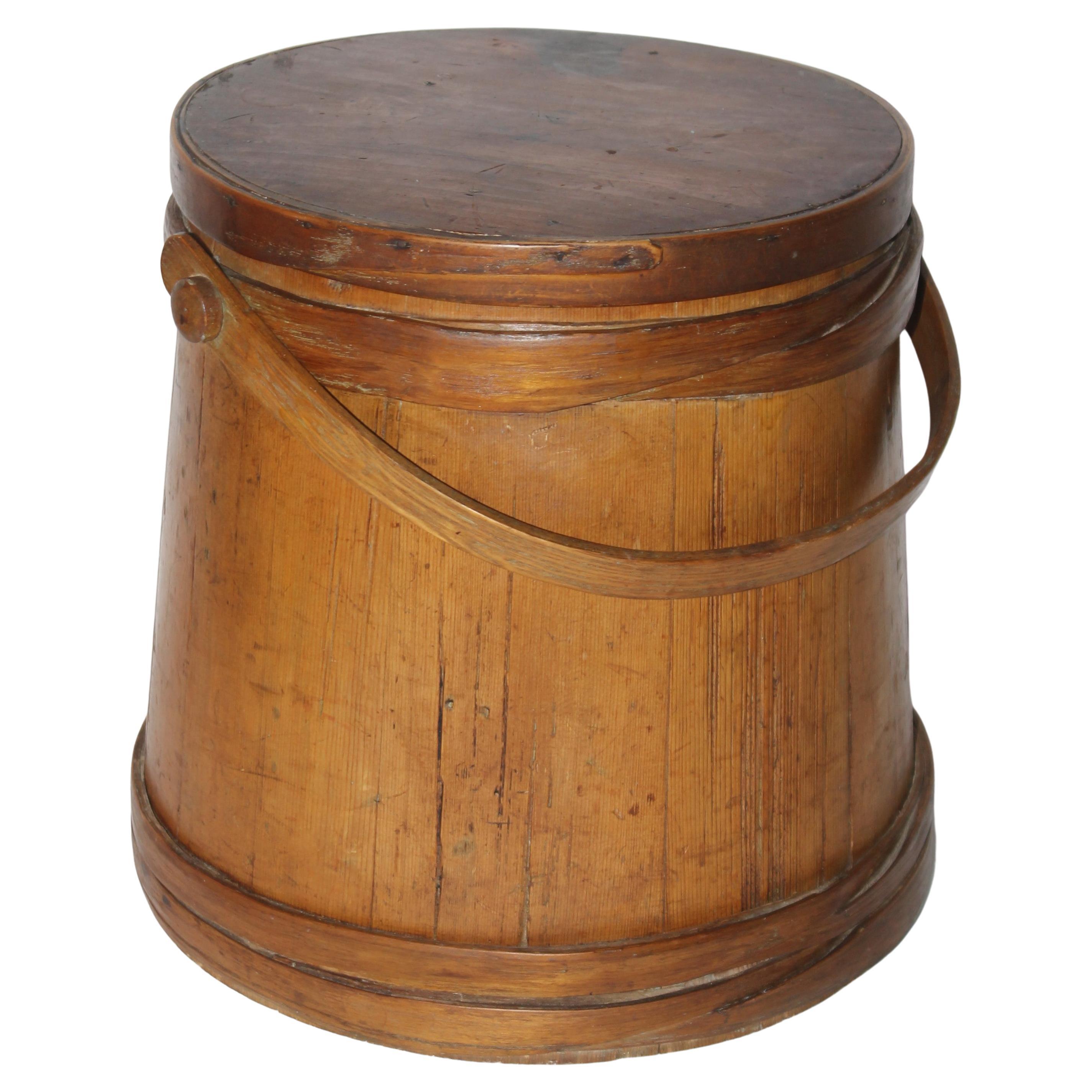 19th C Furkin Bucket with Lid from New England