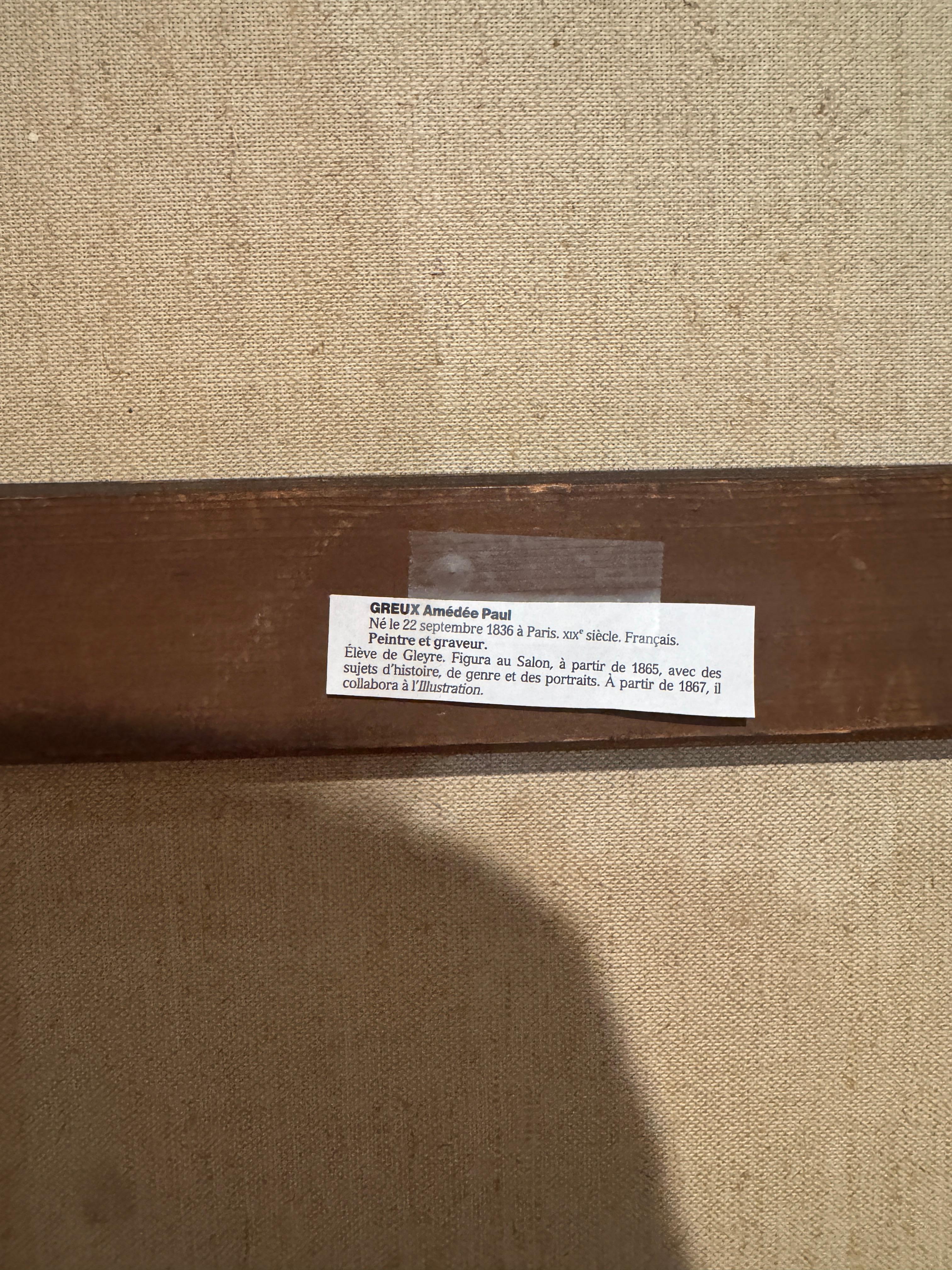 Pittura su tela di genere del XIX secolo con cornice in legno dorato firmata Amédée Greux in vendita 4