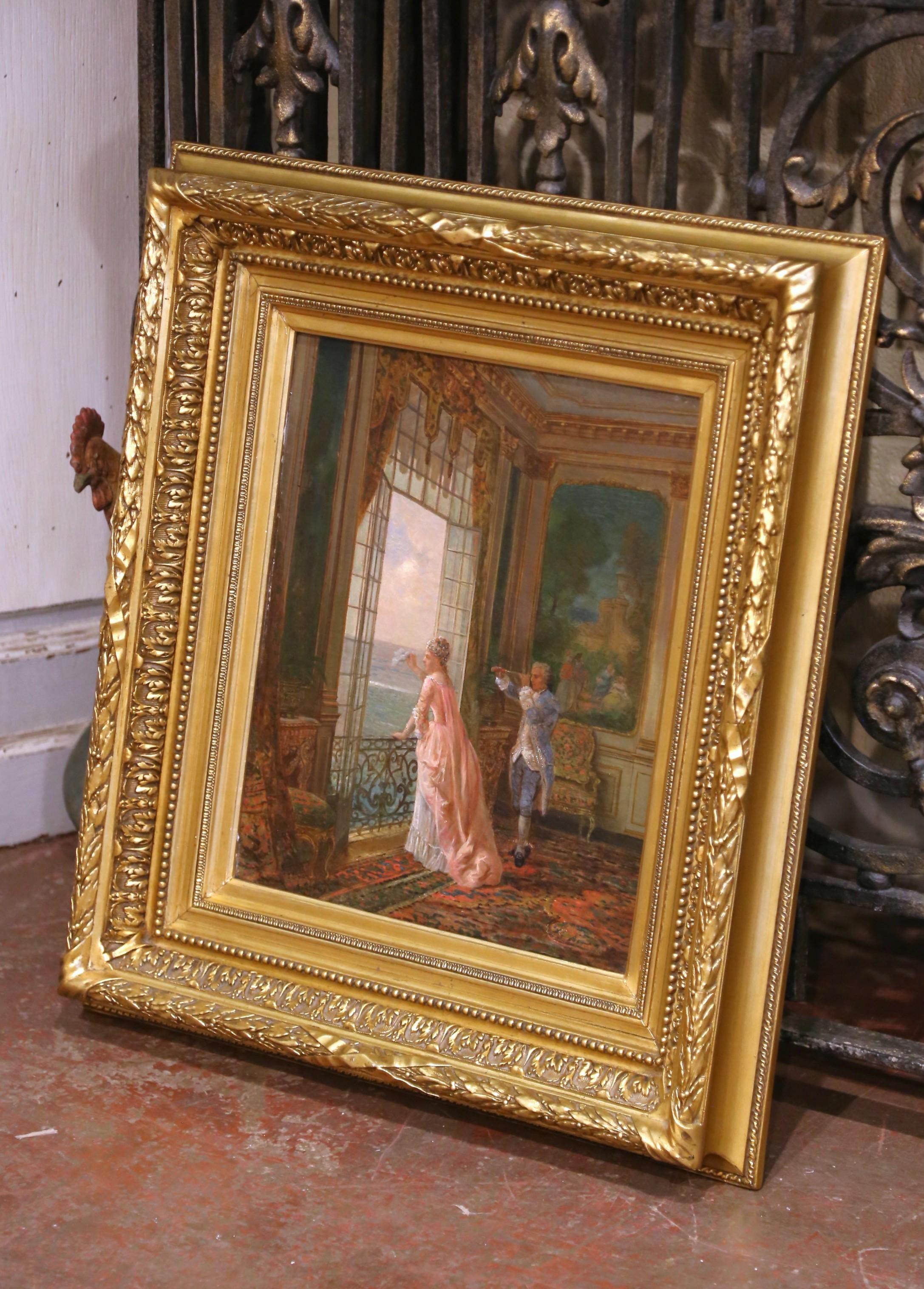 Questo raffinato olio su tela della metà del XIX secolo è opera del pittore e illustratore francese Amédée Greux (1836-1879), un artista affermato noto per le sue composizioni ricche di dettagli e per il suo tocco delicato. Frequente espositore al