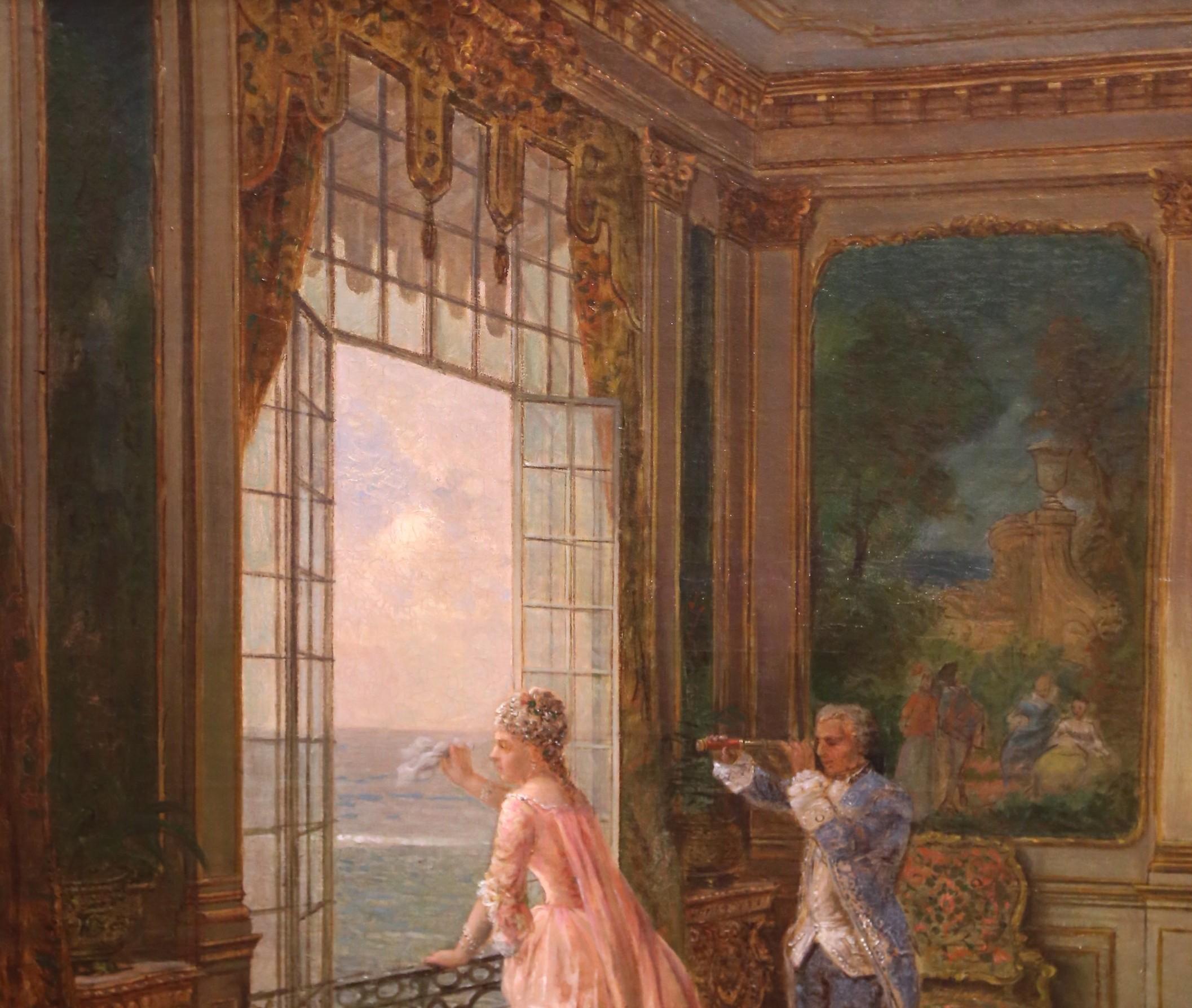 Francese Pittura su tela di genere del XIX secolo con cornice in legno dorato firmata Amédée Greux in vendita