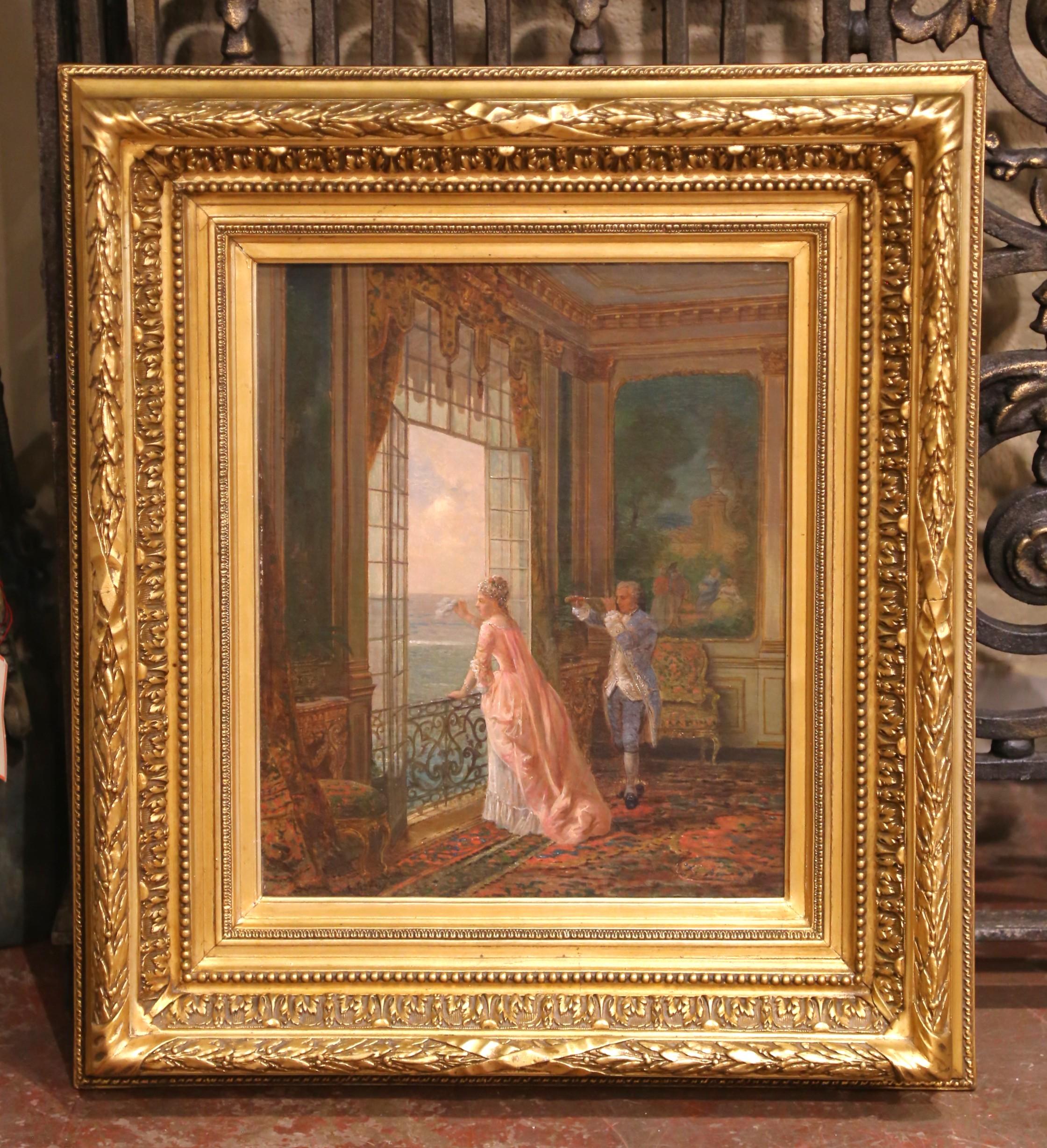 Intagliato Pittura su tela di genere del XIX secolo con cornice in legno dorato firmata Amédée Greux in vendita