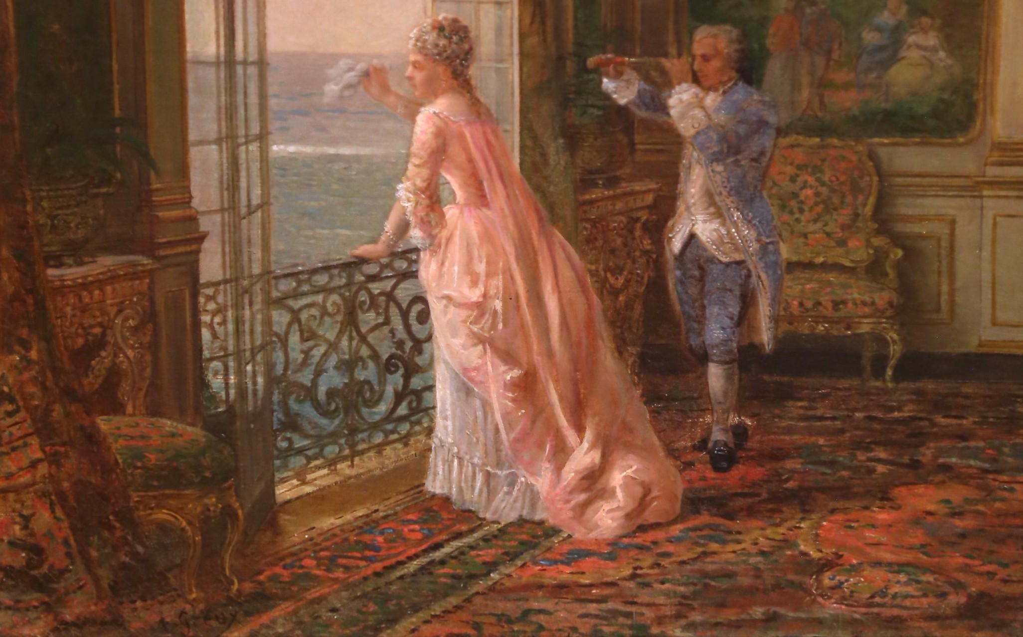 Pittura su tela di genere del XIX secolo con cornice in legno dorato firmata Amédée Greux In condizioni ottime in vendita a Dallas, TX