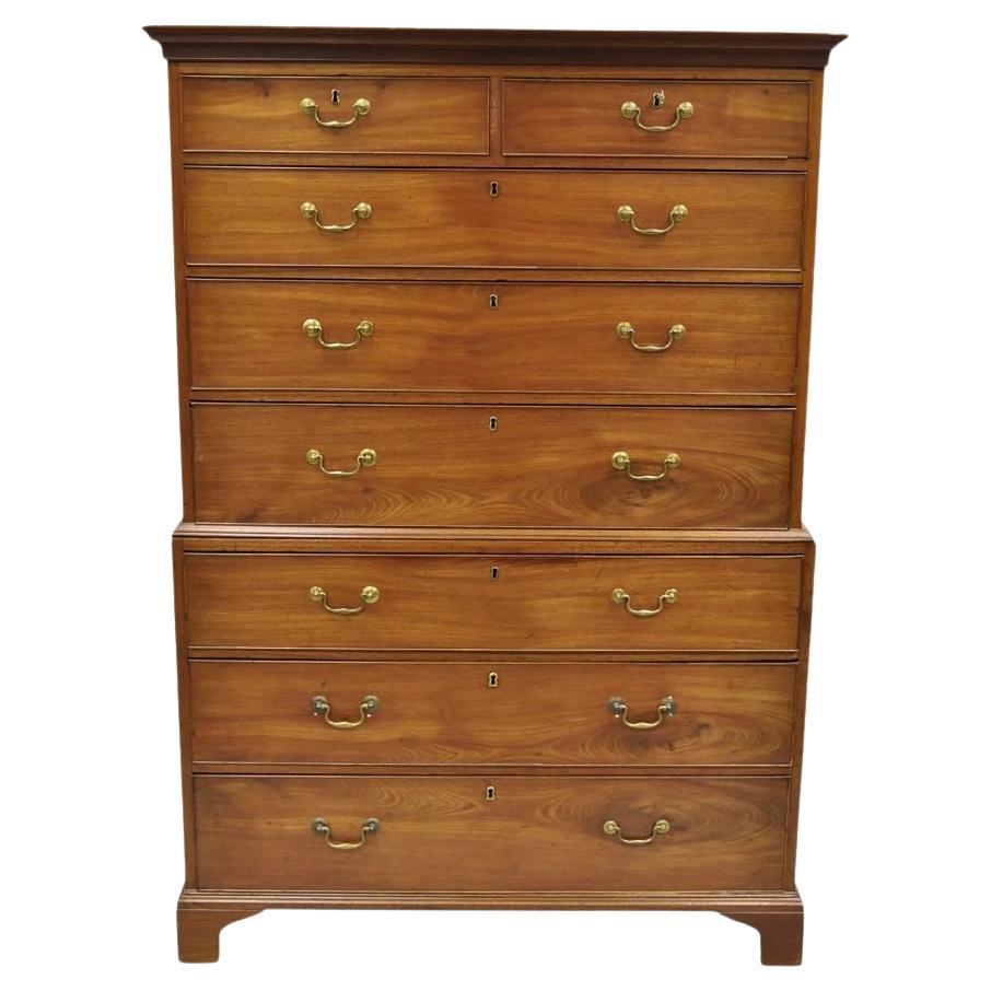 19th C. George III Mahogany Highboy Tall Chest on Chest 8 Drawer Dresser