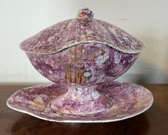 19th c. George III Wedgwood Pink Moonlight Luster Sea Shell Sauce Tureen 1810