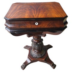 19th C. George IV Partial Ebonized Bookmatched And Carved Mahogany Sewing Stand