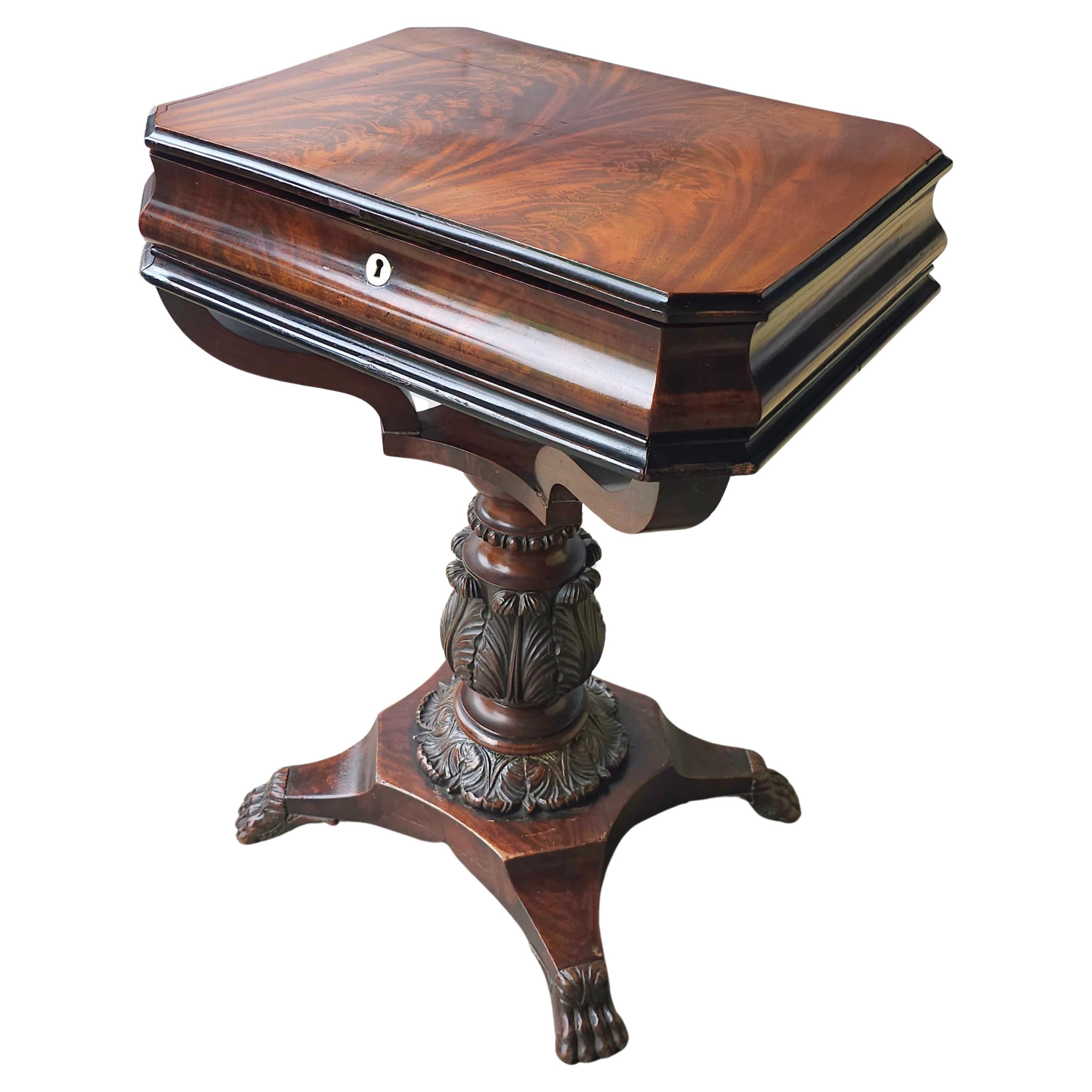 Other 19th C. George IV Partial Ebonized Bookmatched And Carved Mahogany Sewing Stand For Sale