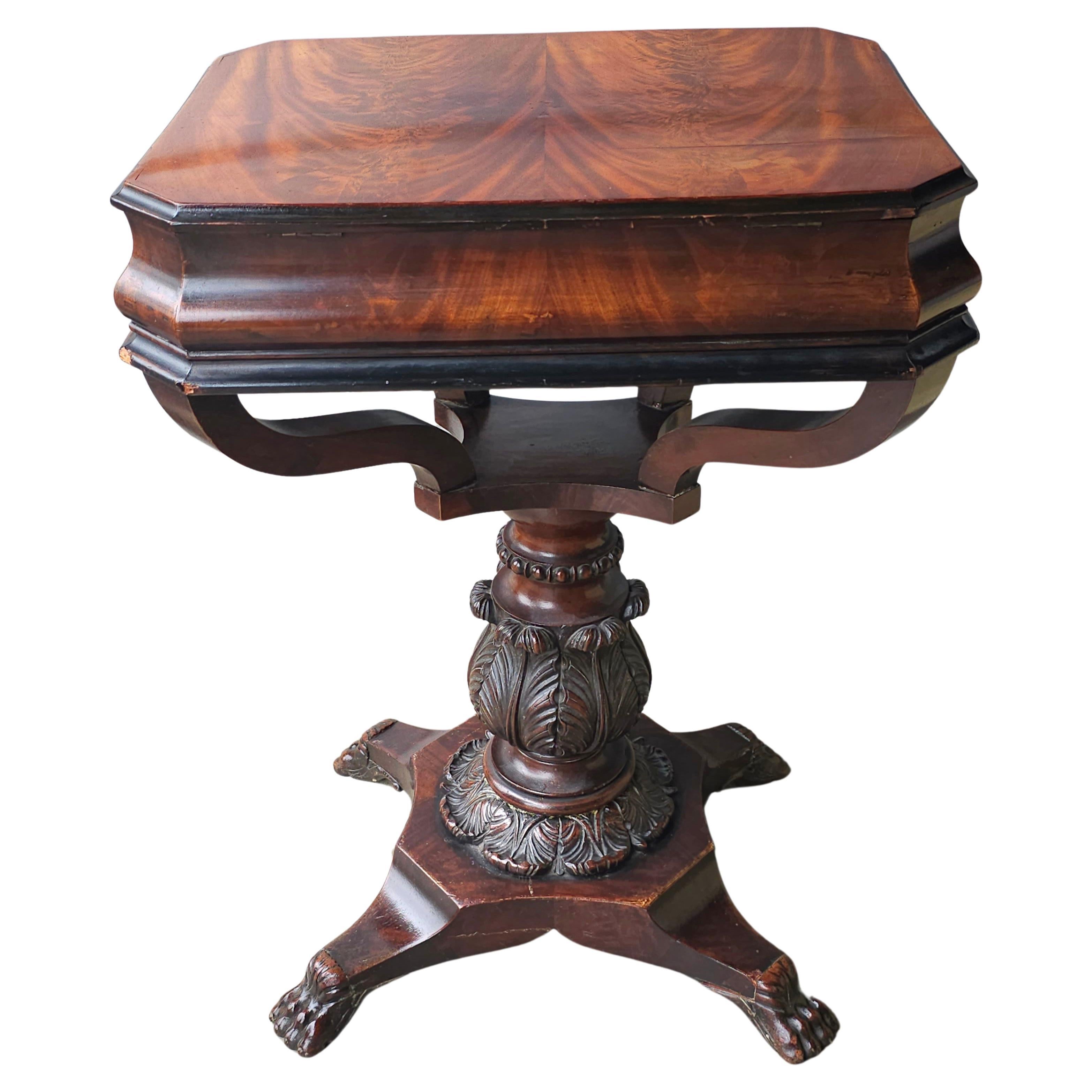 19th C. George IV Partial Ebonized Bookmatched And Carved Mahogany Sewing Stand For Sale 3