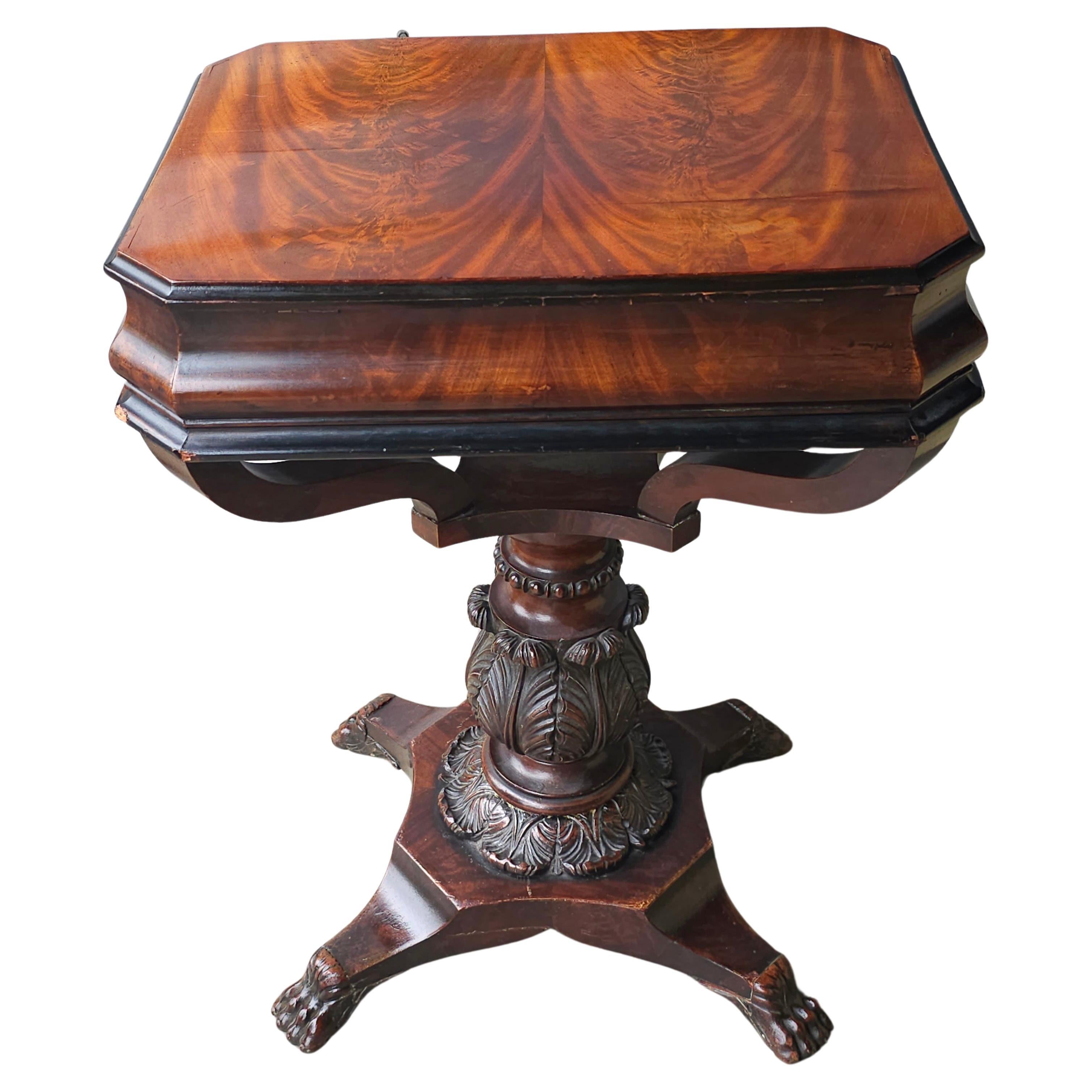 19th C. George IV Partial Ebonized Bookmatched And Carved Mahogany Sewing Stand For Sale 4