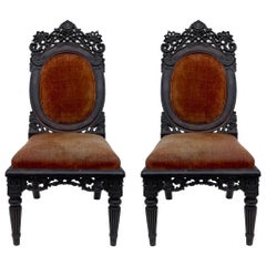 19th-C. George IV Style Moroccan / Anglo-Indian Carved Teak Side Chairs- Pair