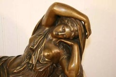 19th C. Georges Bareau French Bronze Marble Sleeping Ariadne Statue Sculpture