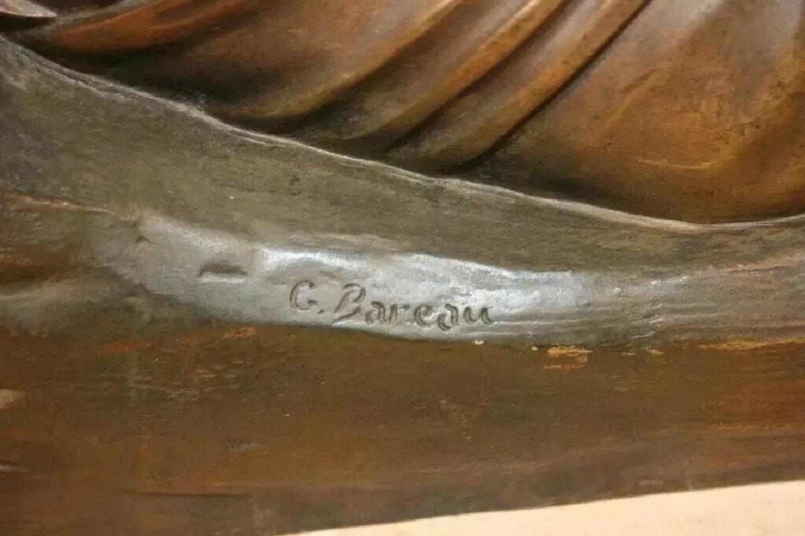Scultura di bronzo francese del XIX secolo Georges Bareau, statua di Arianna addormentata in marmo in vendita 1
