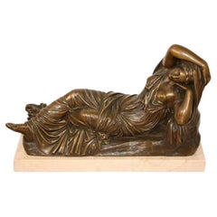 19th C. Georges Bareau French Bronze Marble Sleeping Ariadne Statue Sculpture
