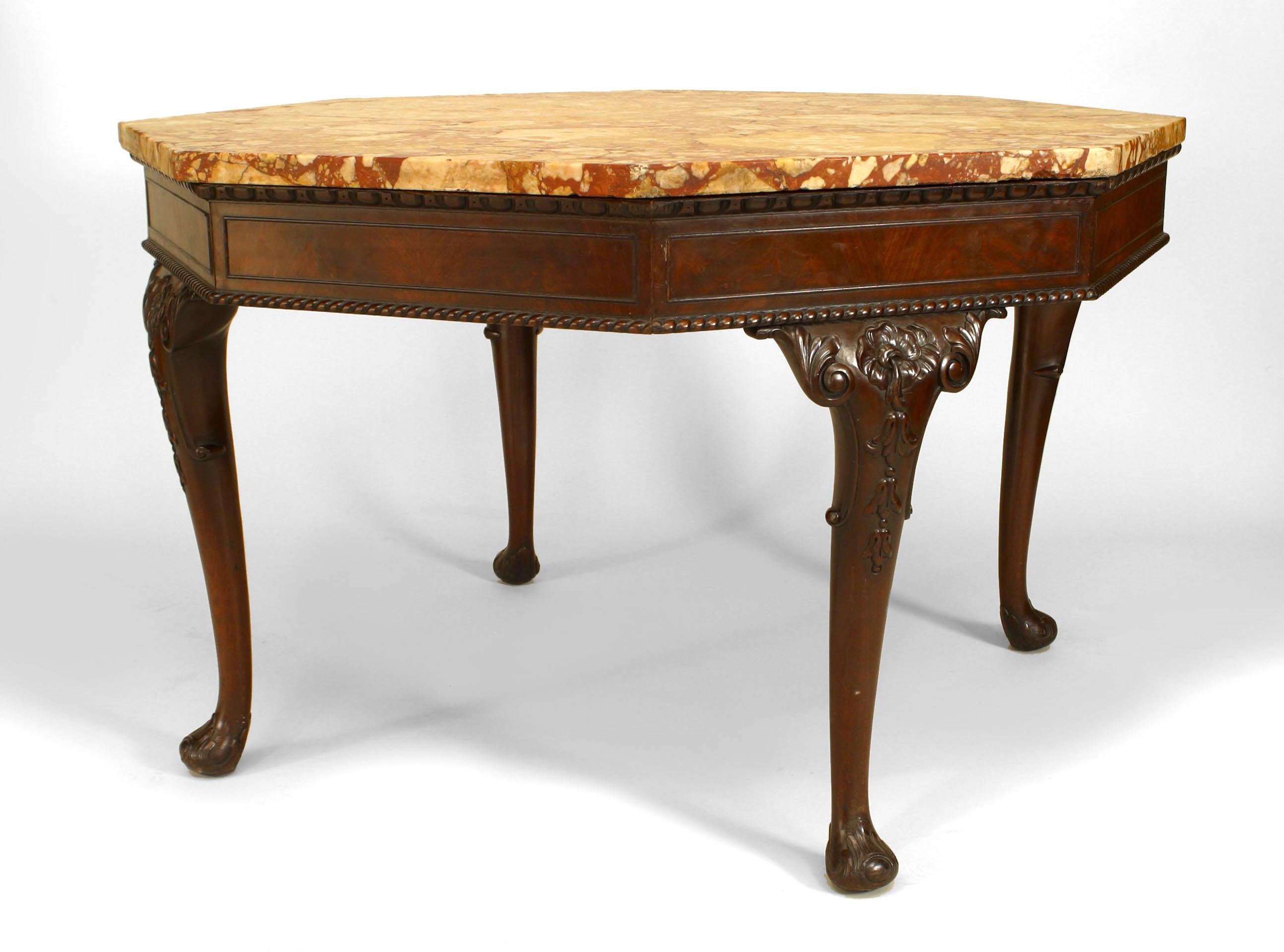 Georgian English Chippendale Mahogany Marble Center Table For Sale