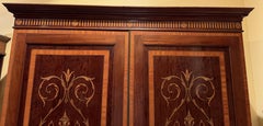 19th c Georgian Style Mahogany Linen Press with Beautiful Urn & Foliate Inlay
