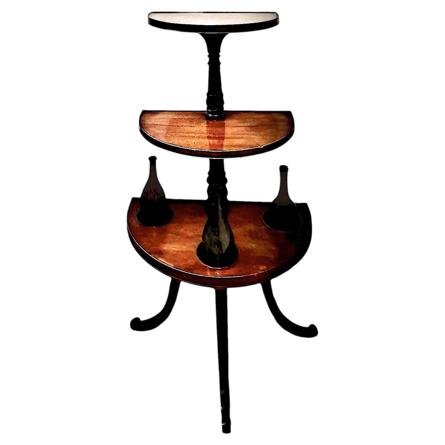 19th-C. Georgian Three-tier Demilune Mahogany Wine Butler or Plant Stand For Sale