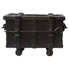 19th C. German Neurenberg Cast Iron Strong Box or Ammunition Chest on Wheels