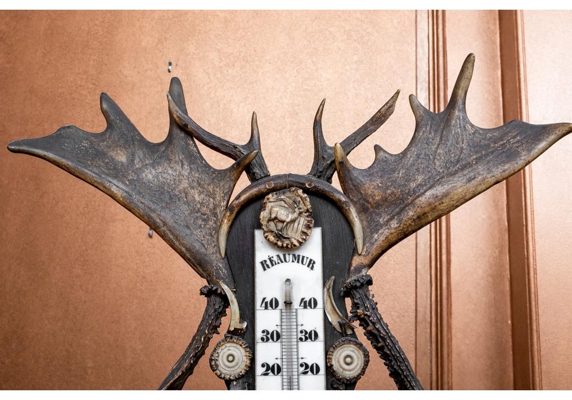 19th C. German Stag Horn Thermometer and Barometer For Sale 3