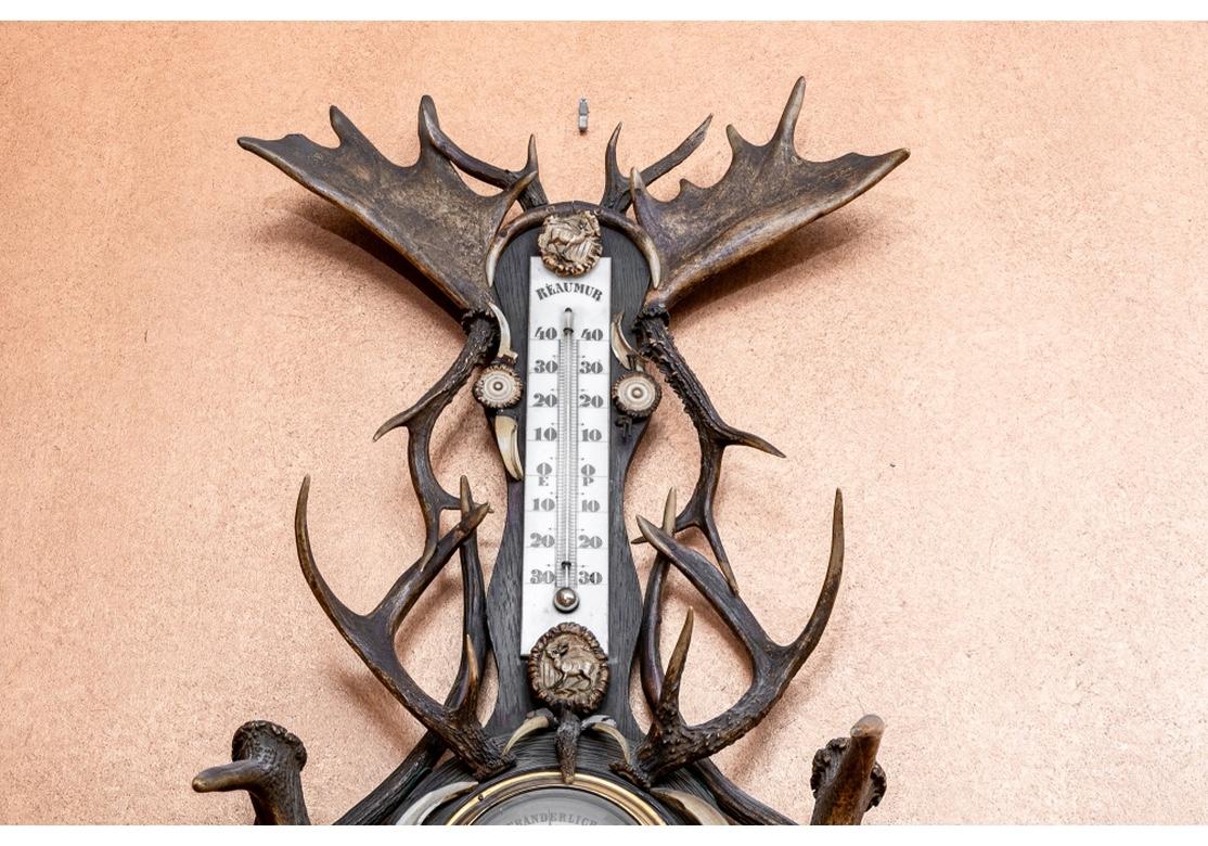 19th C. German Stag Horn Thermometer and Barometer For Sale 4