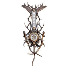 19th C. German Stag Horn Thermometer and Barometer