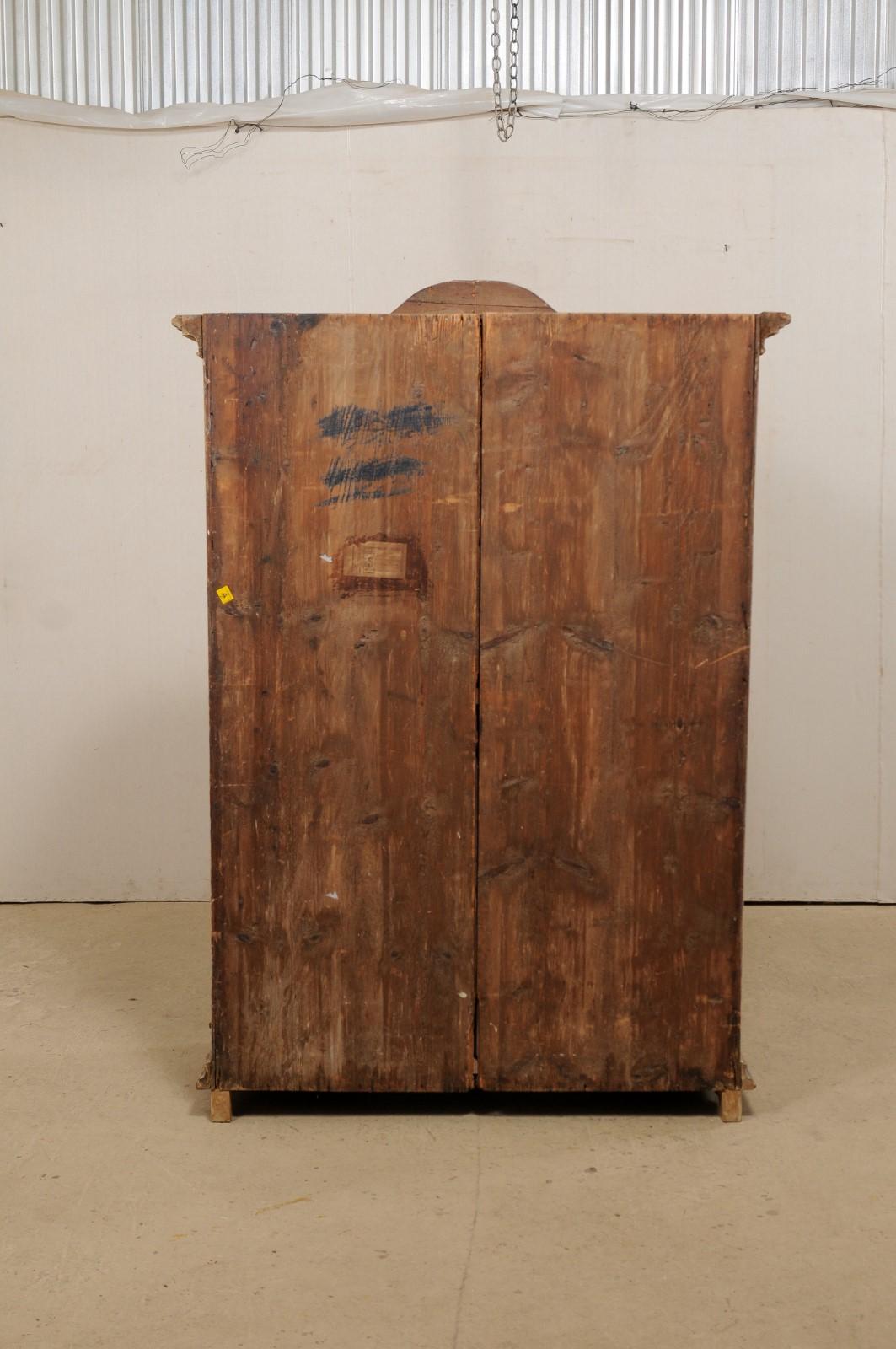 19th C. German Tall Storage Cabinet w/ Arched Cornice & Decorative Carvings For Sale 2