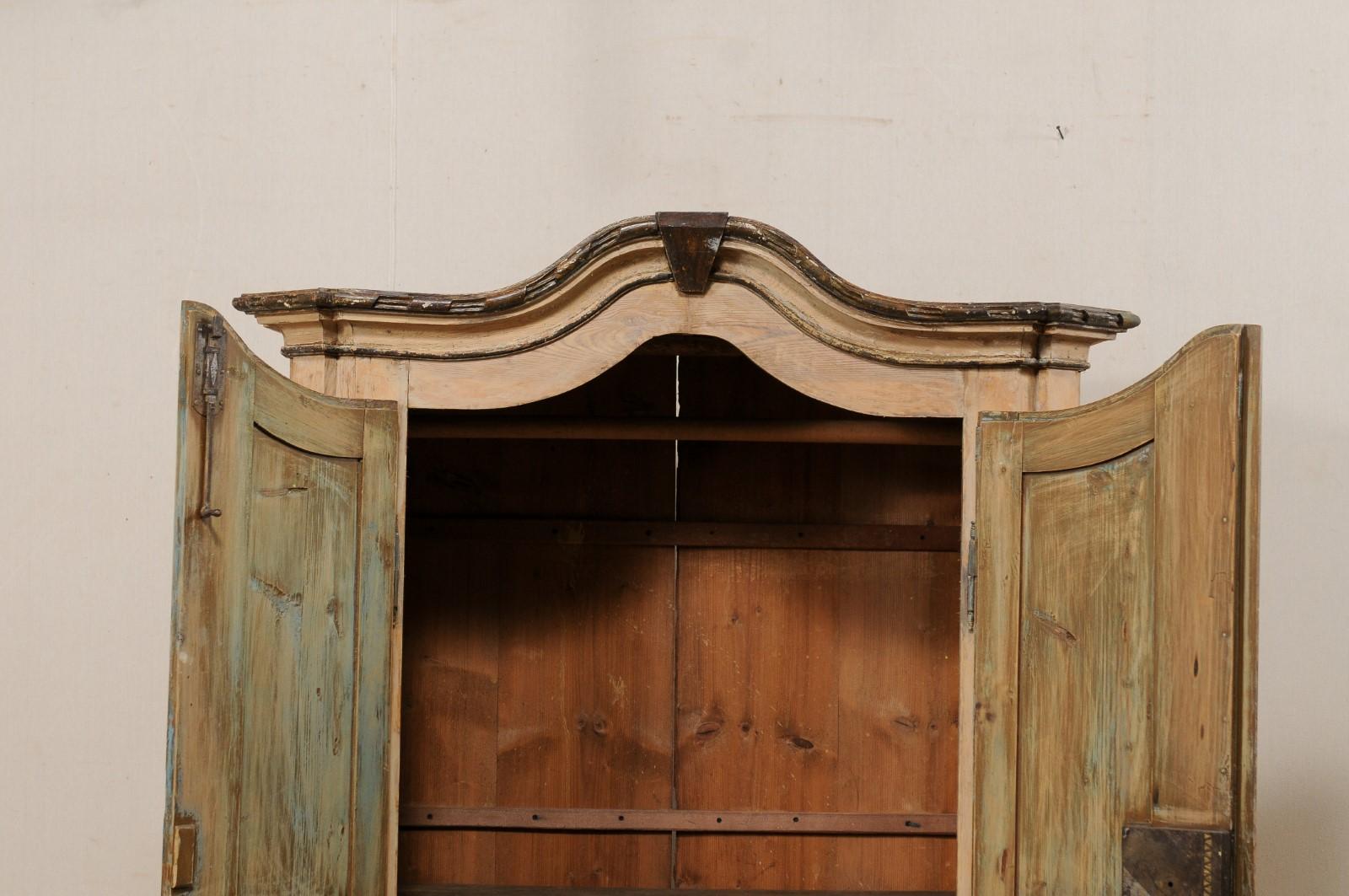 19th Century 19th C. German Tall Storage Cabinet w/ Arched Cornice & Decorative Carvings For Sale