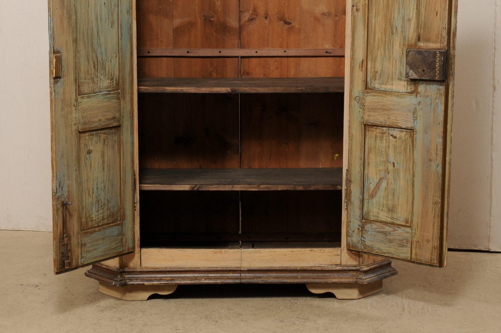 Wood 19th C. German Tall Storage Cabinet w/ Arched Cornice & Decorative Carvings For Sale