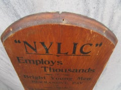 Termometro pubblicitario in legno gigante del XIX secolo NY Life Insurance Co "NYLIC"