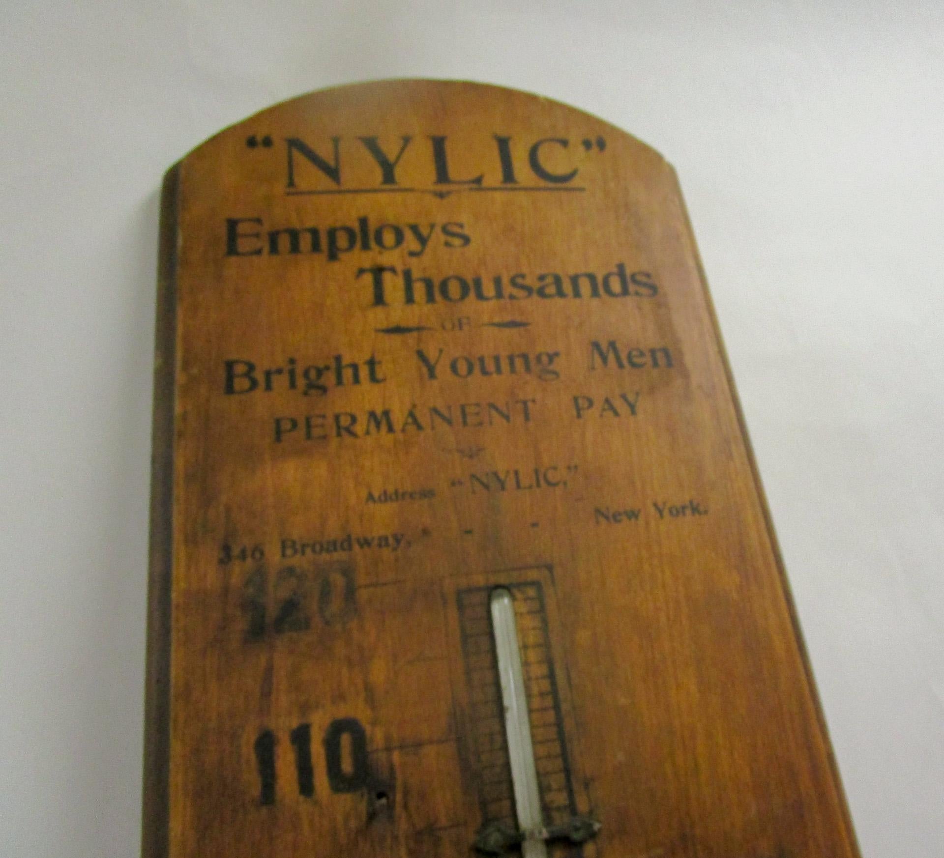 American 19th c Giant Wooden Advertising Thermometer NY Life Insurance Co 