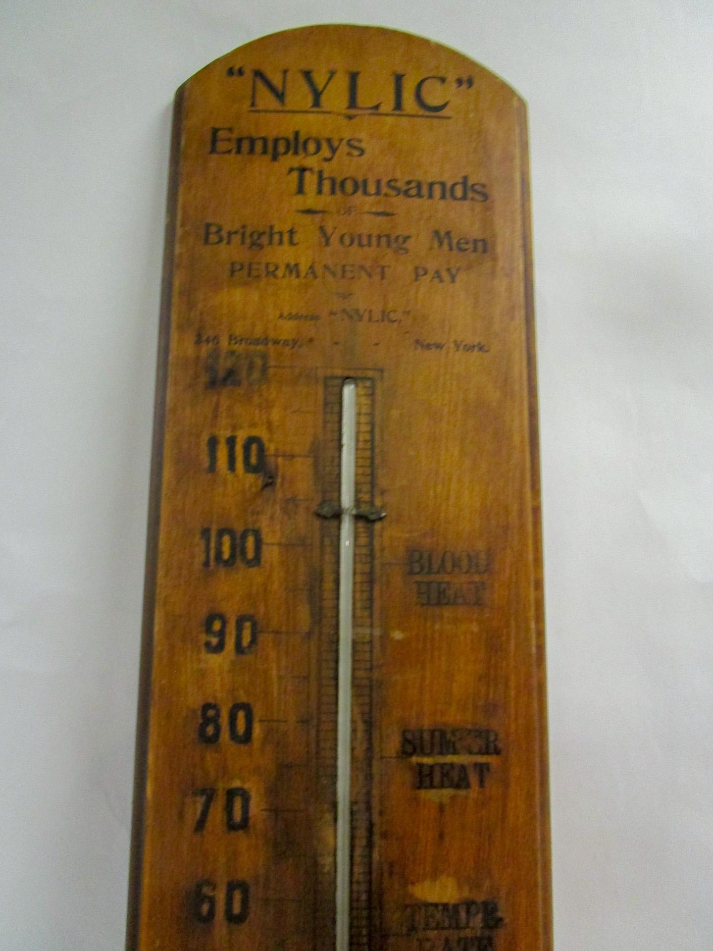 Painted 19th c Giant Wooden Advertising Thermometer NY Life Insurance Co 