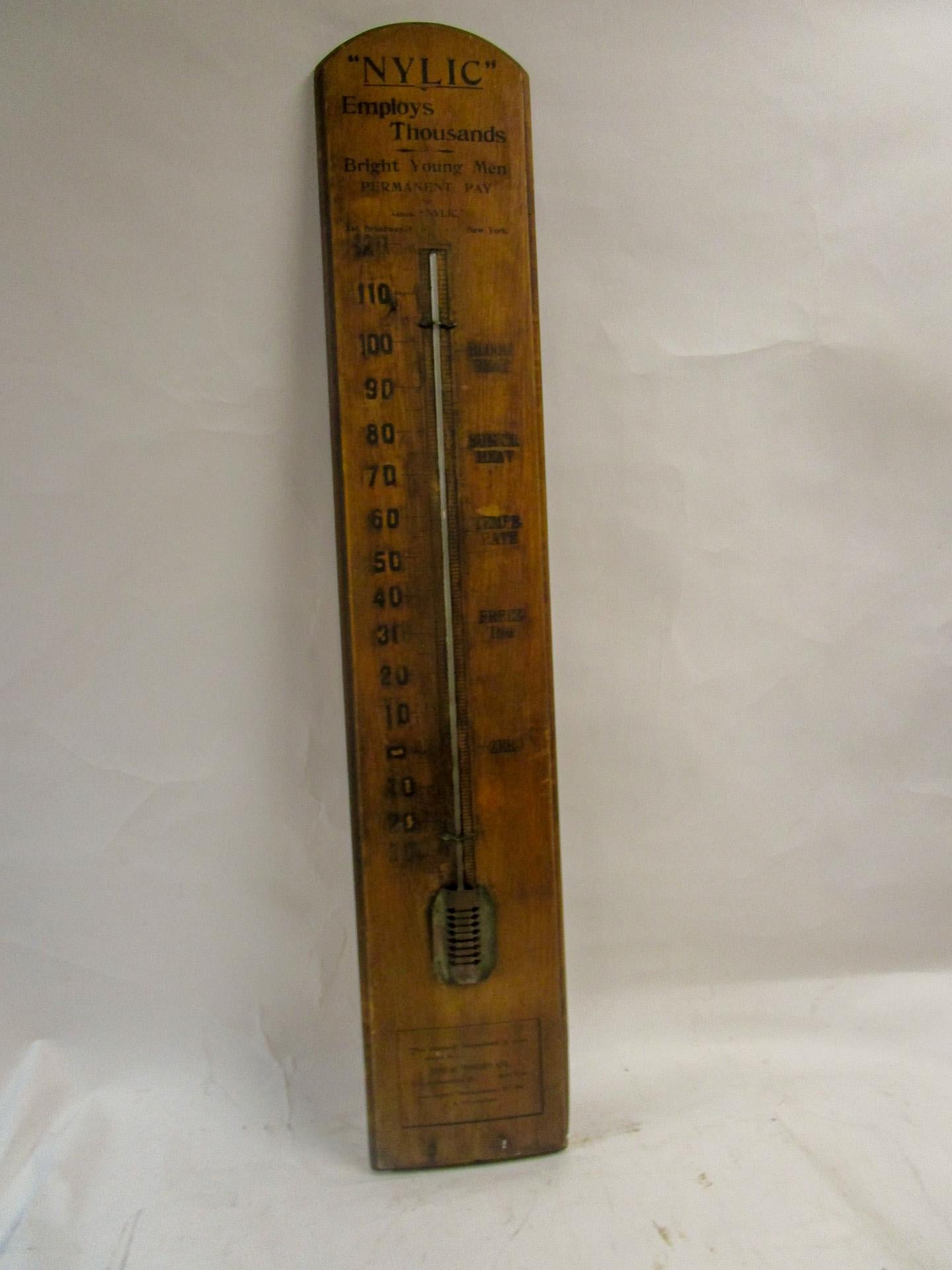 19th c Giant Wooden Advertising Thermometer NY Life Insurance Co 