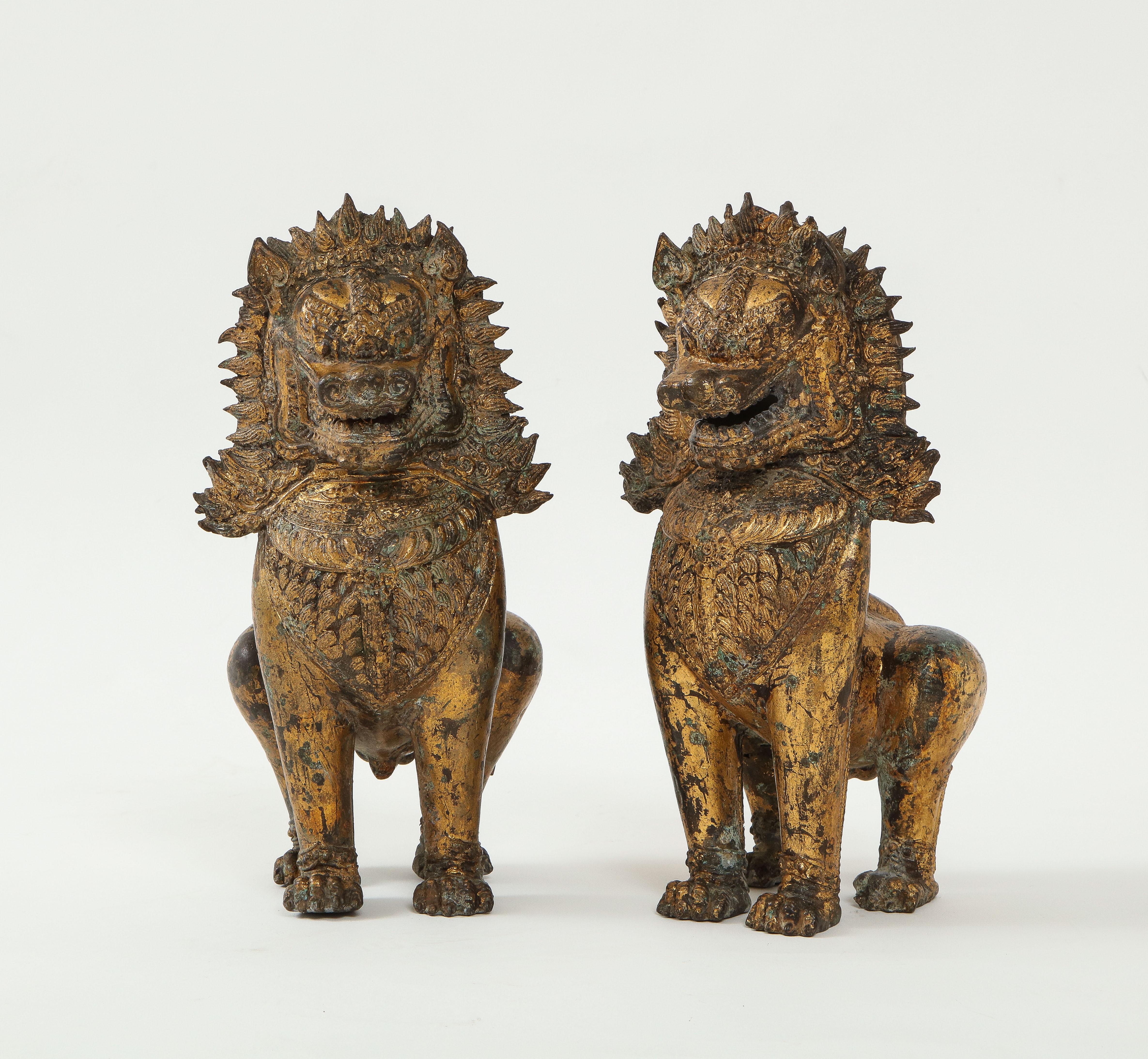 Asian 19th Century Gilt Bronze Foo Dogs