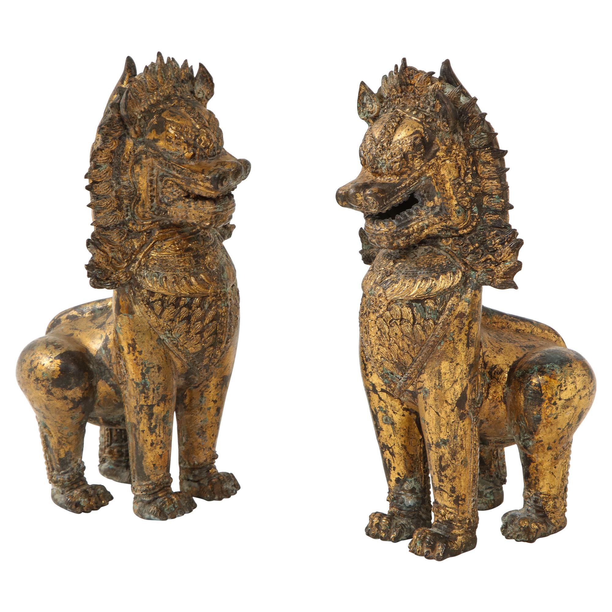 19th Century Gilt Bronze Foo Dogs