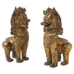 Antique 19th Century Gilt Bronze Foo Dogs