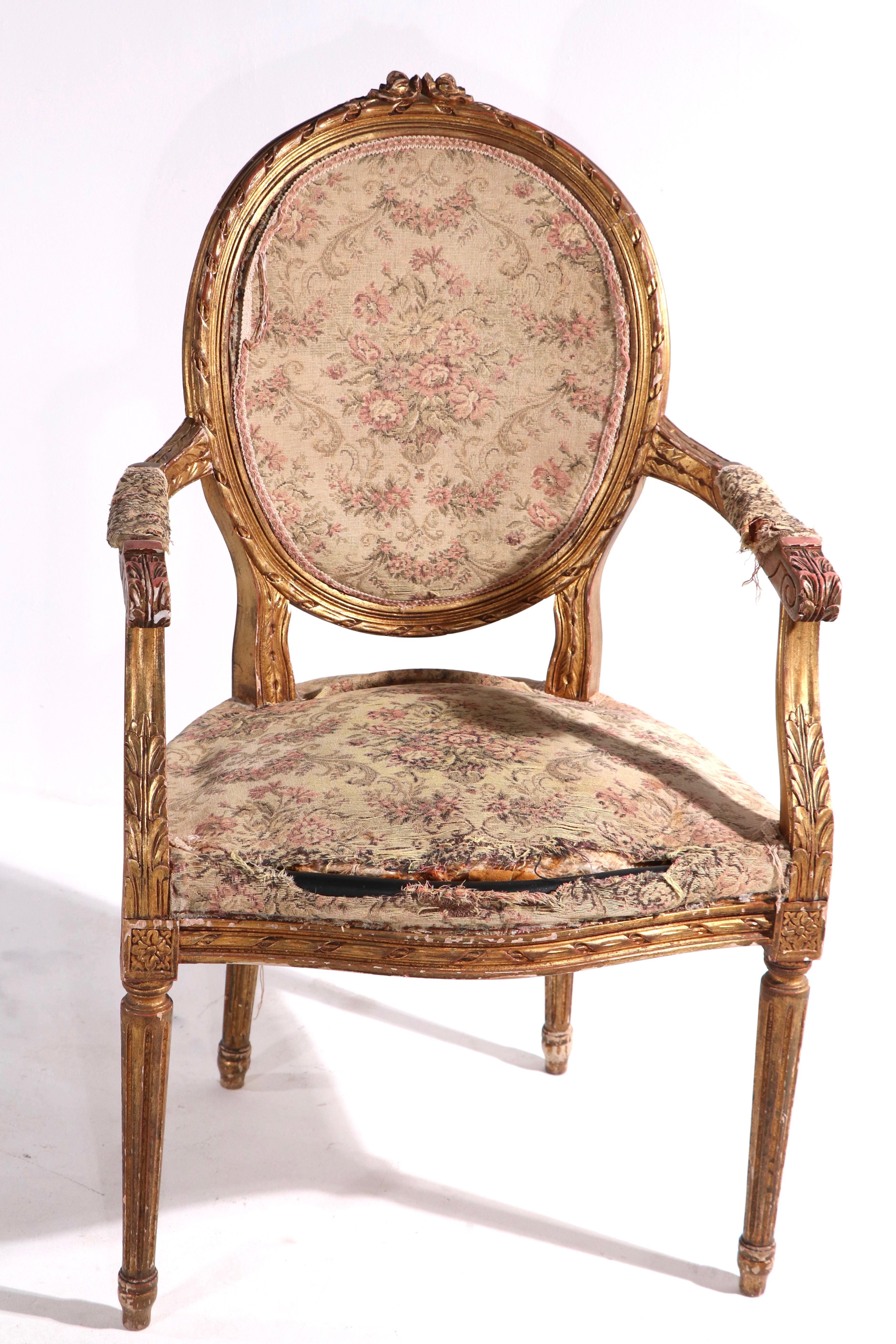 Louis XVI 19th C Gilt Salon Chair For Sale