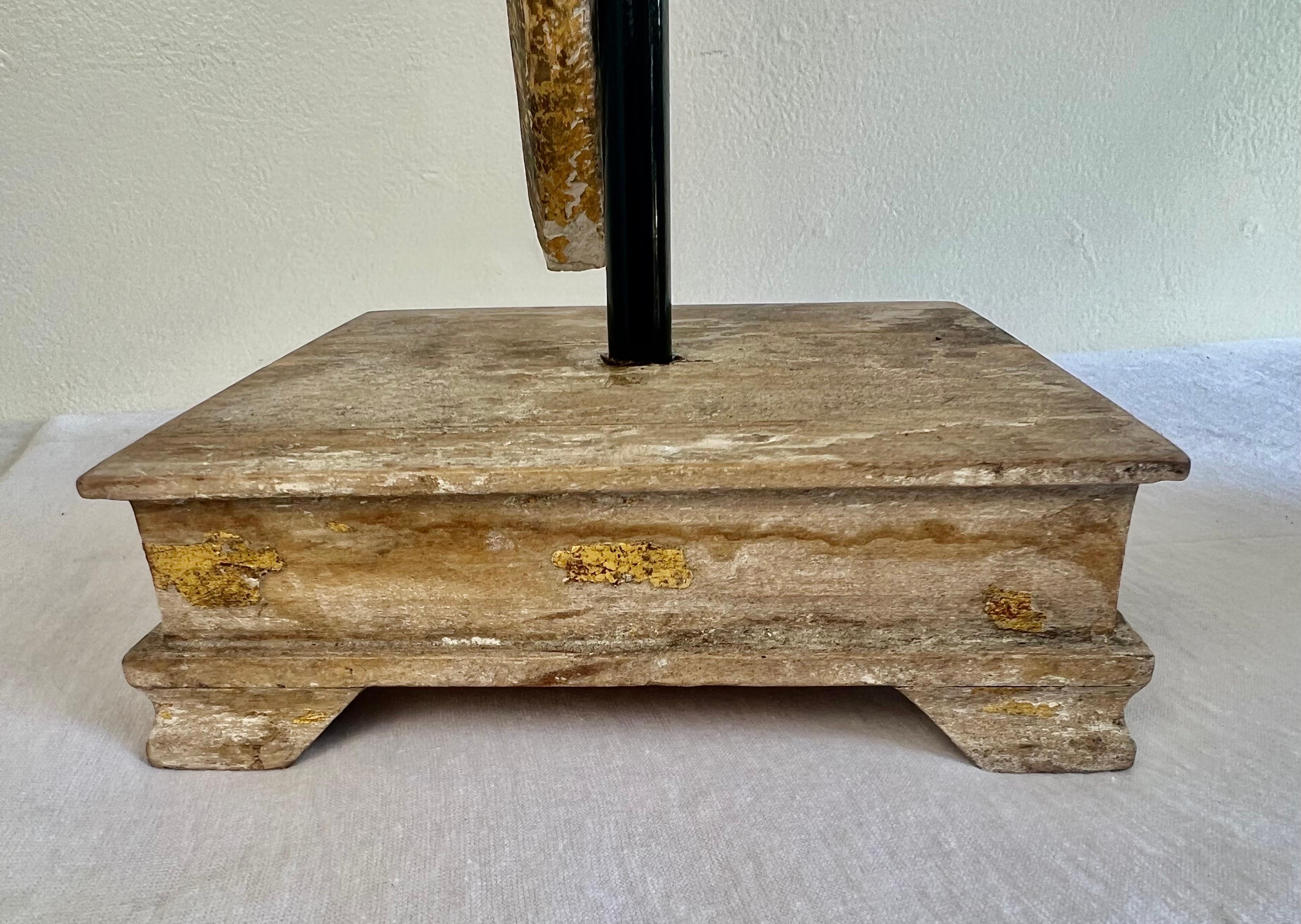 19th C. Gilt  Wood Fragment on Iron Base In Distressed Condition For Sale In Los Angeles, CA