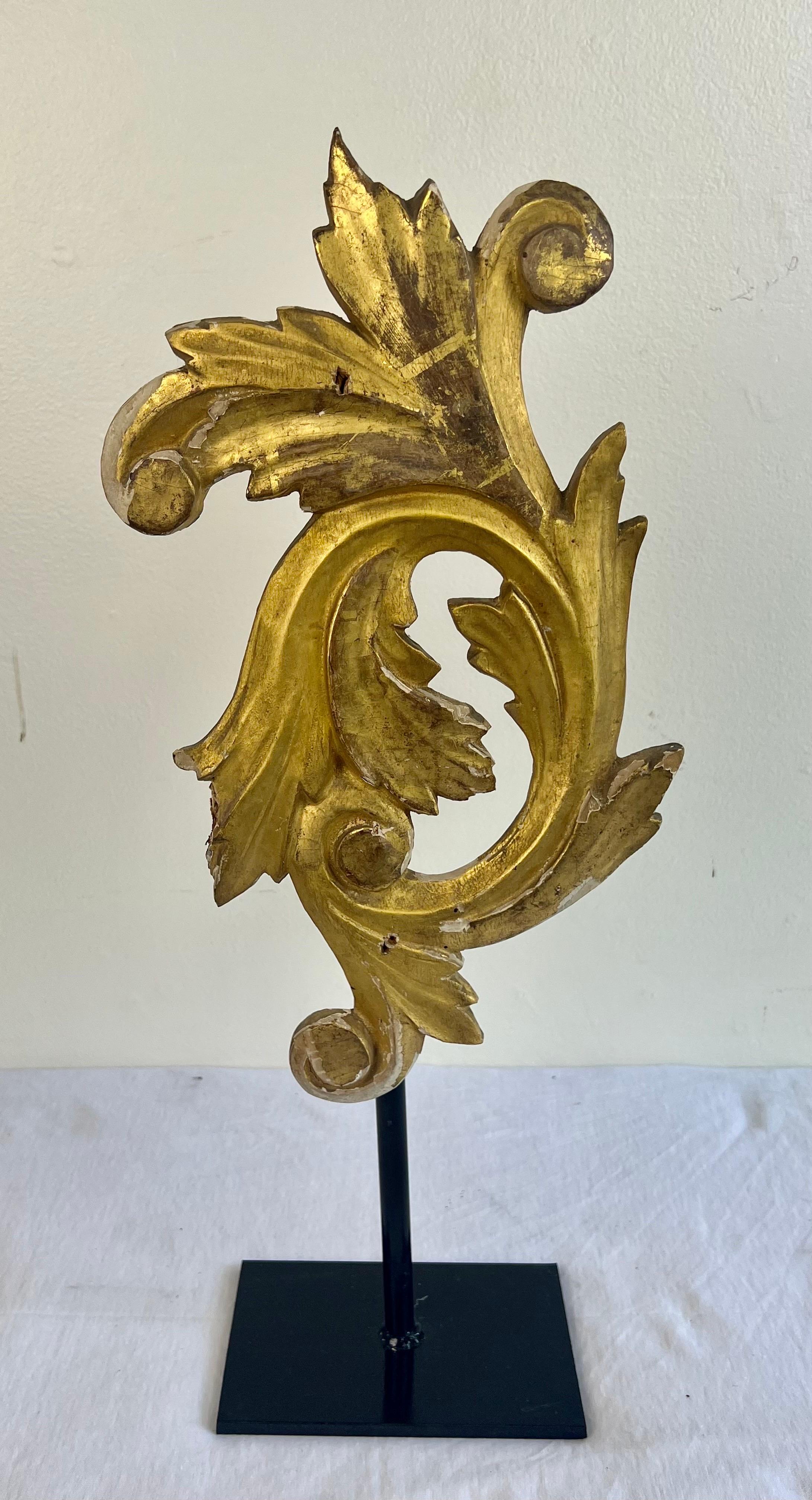 19th Century 19th C. Gilt  Wood Fragment on Iron Base For Sale