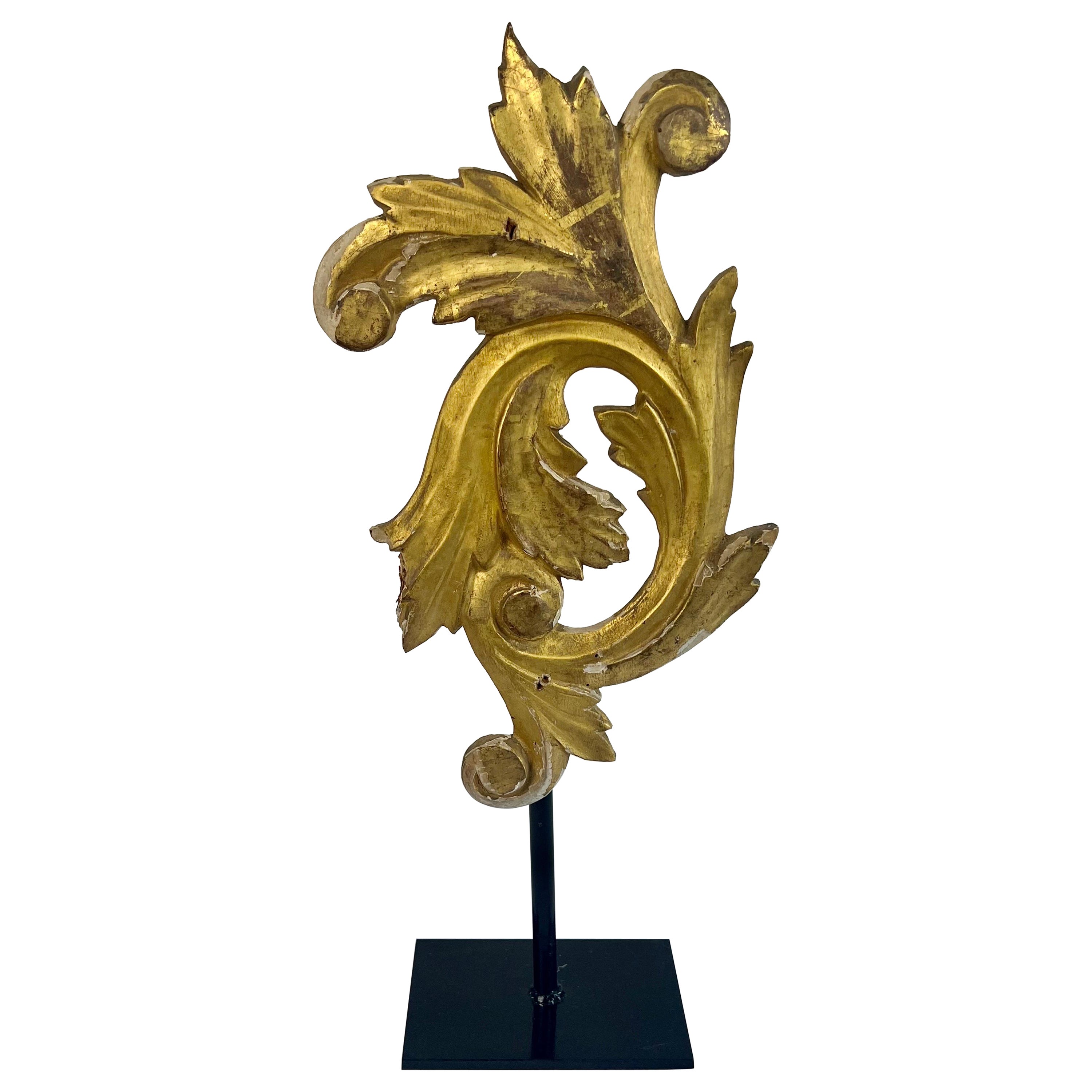 19th C. Gilt  Wood Fragment on Iron Base