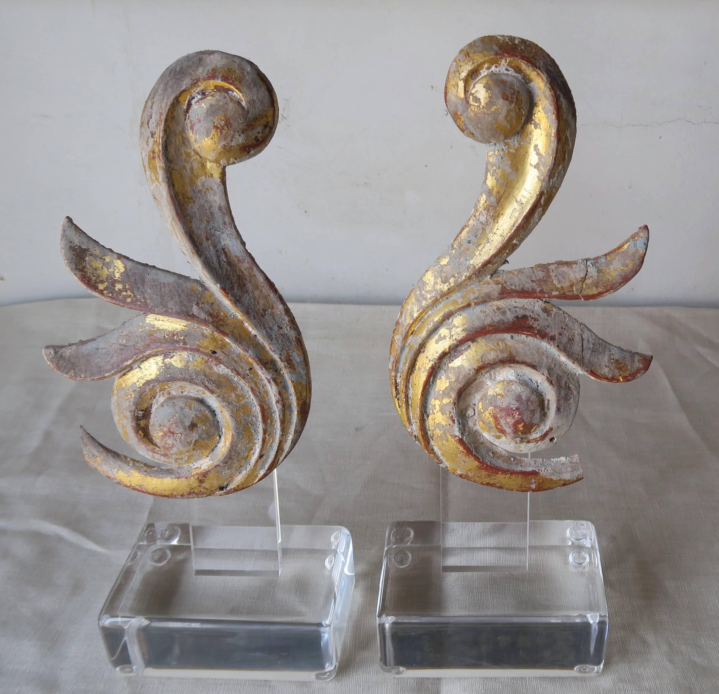 19th Century Giltwood Fragments on Lucite Bases, a Pair 5