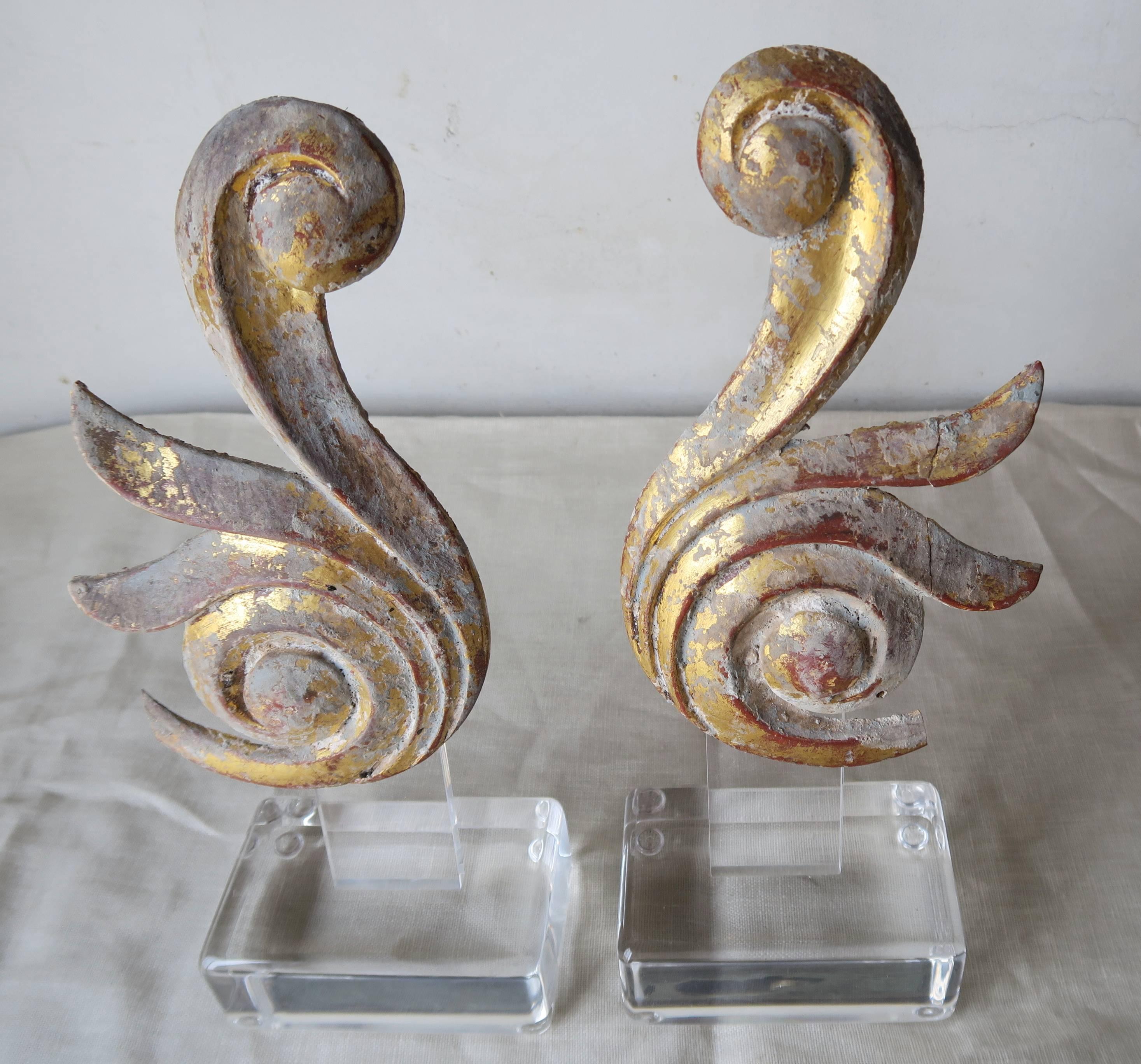 19th Century Giltwood Fragments on Lucite Bases, a Pair 7