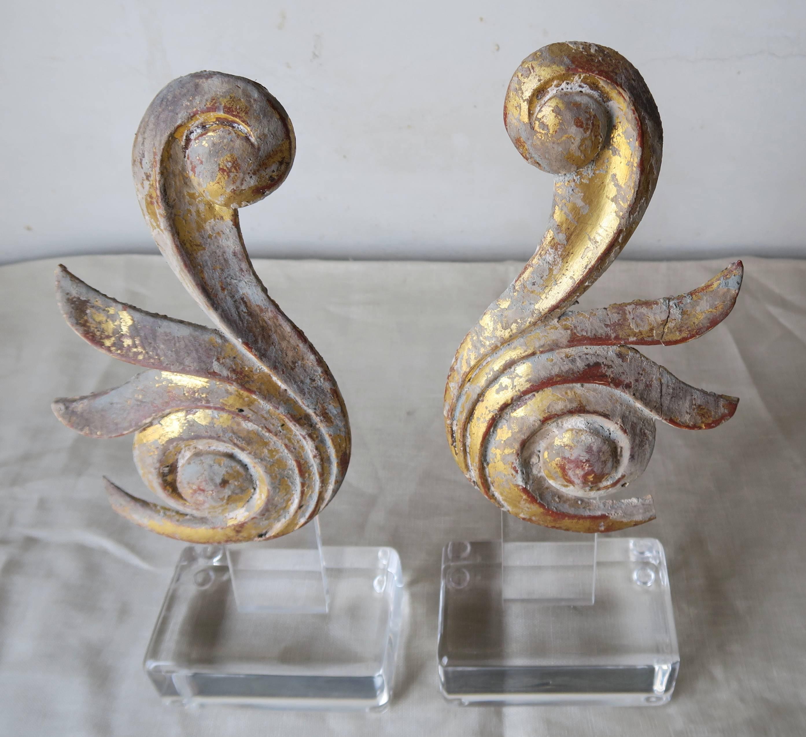 19th Century Giltwood Fragments on Lucite Bases, a Pair 4
