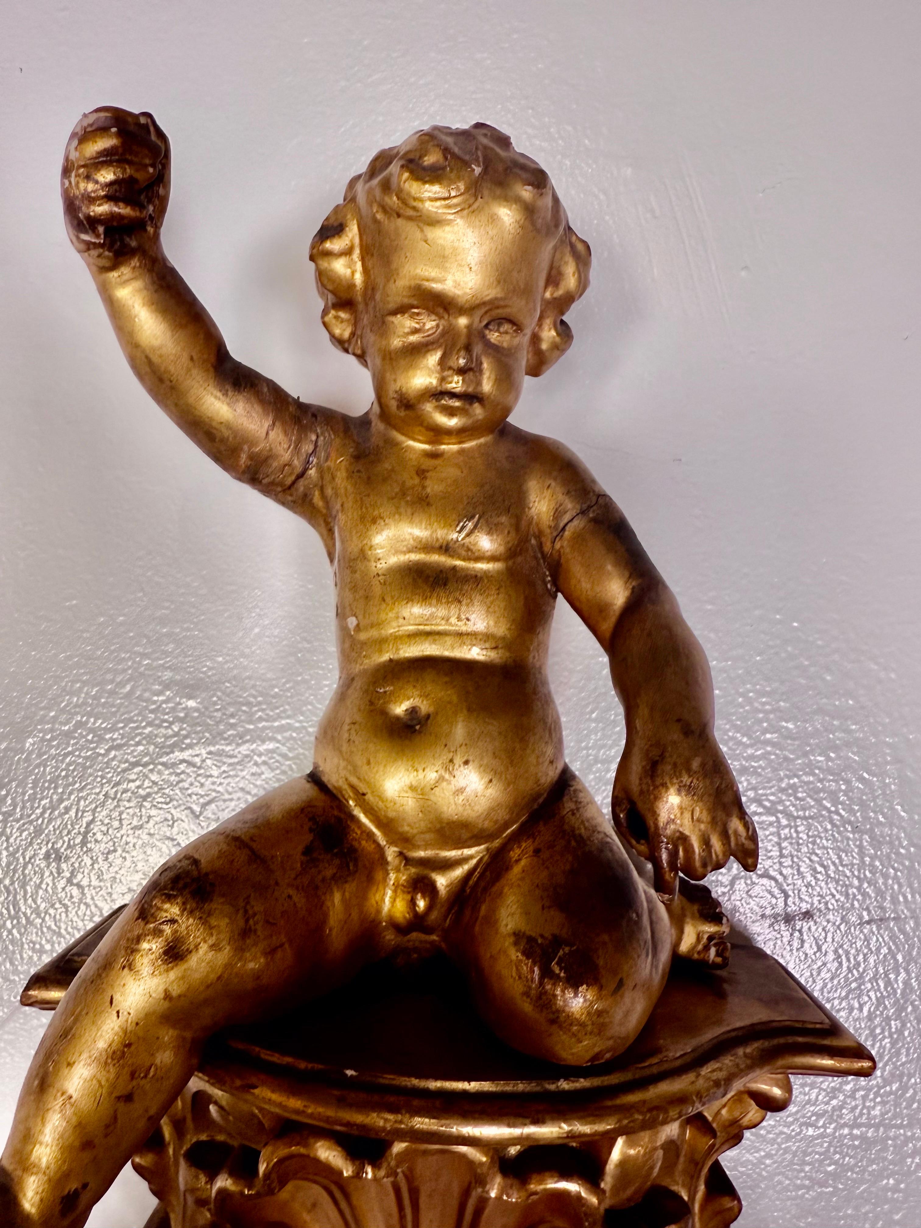 Baroque 19th C. Giltwood Cherub Fragment For Sale