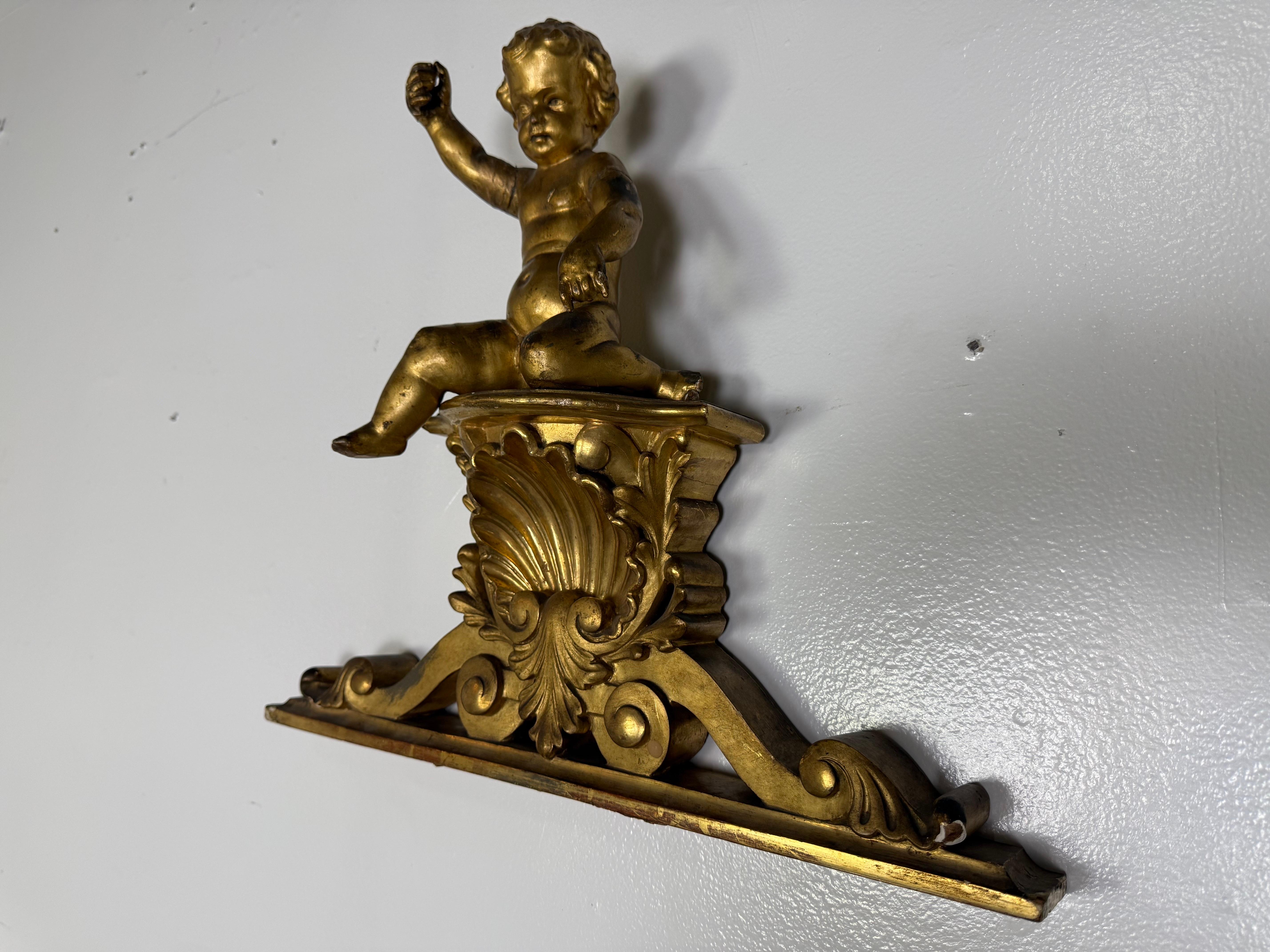 Italian 19th C. Giltwood Cherub Fragment For Sale