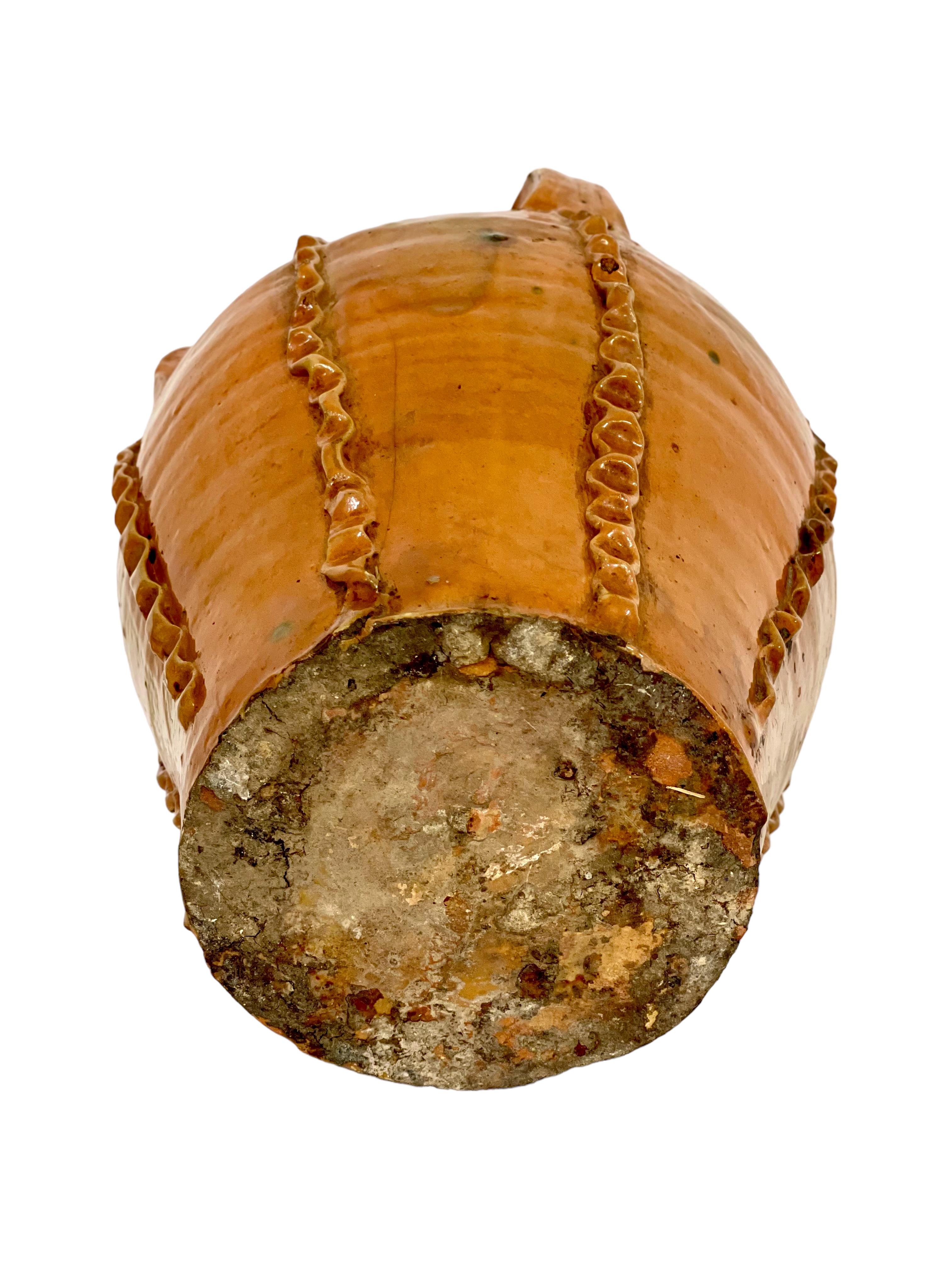 18th C. Glazed Nut Oil Jar with Three Handles from Dordogne Region For Sale 5