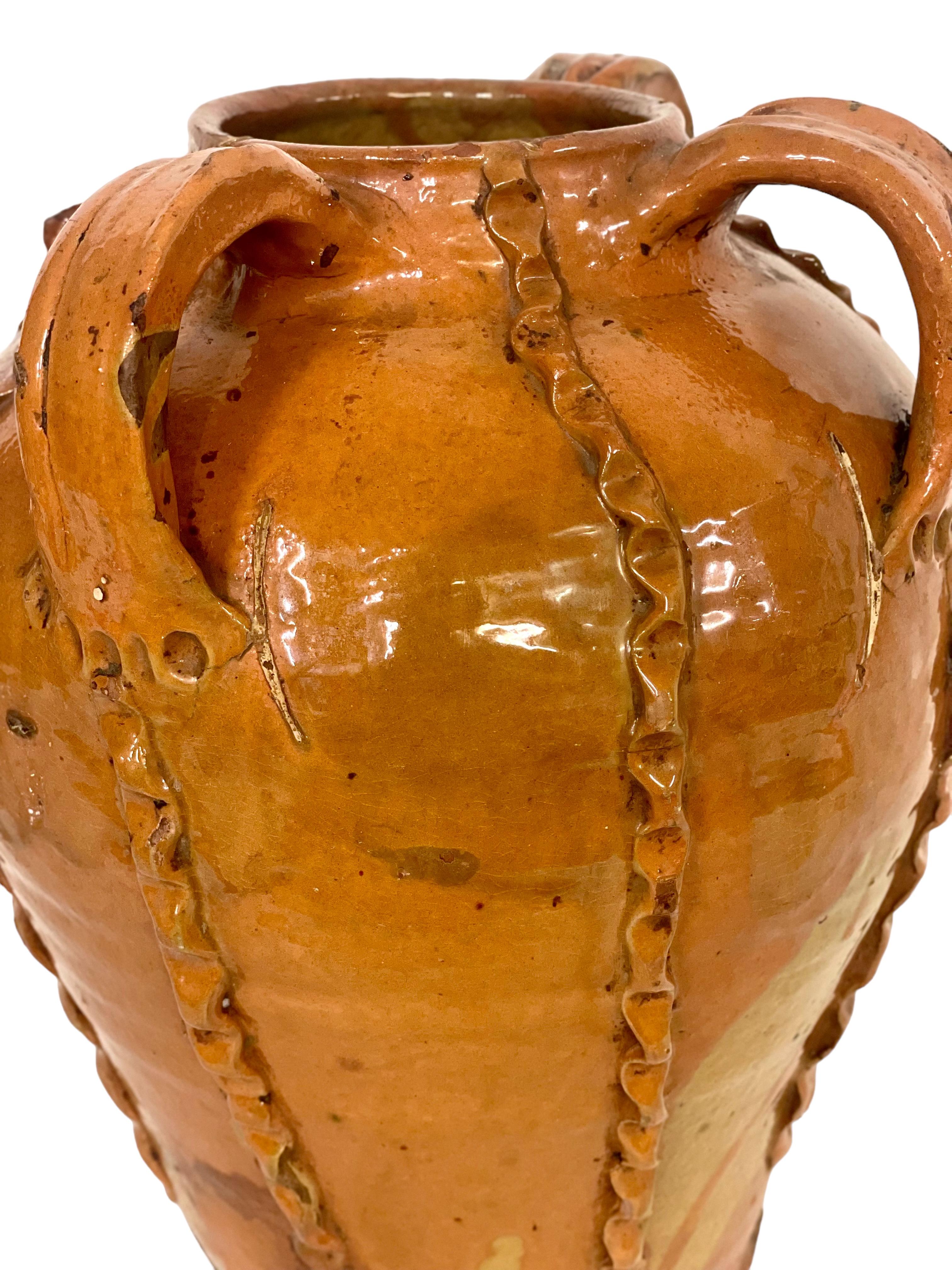 18th Century and Earlier 18th C. Glazed Nut Oil Jar with Three Handles from Dordogne Region For Sale